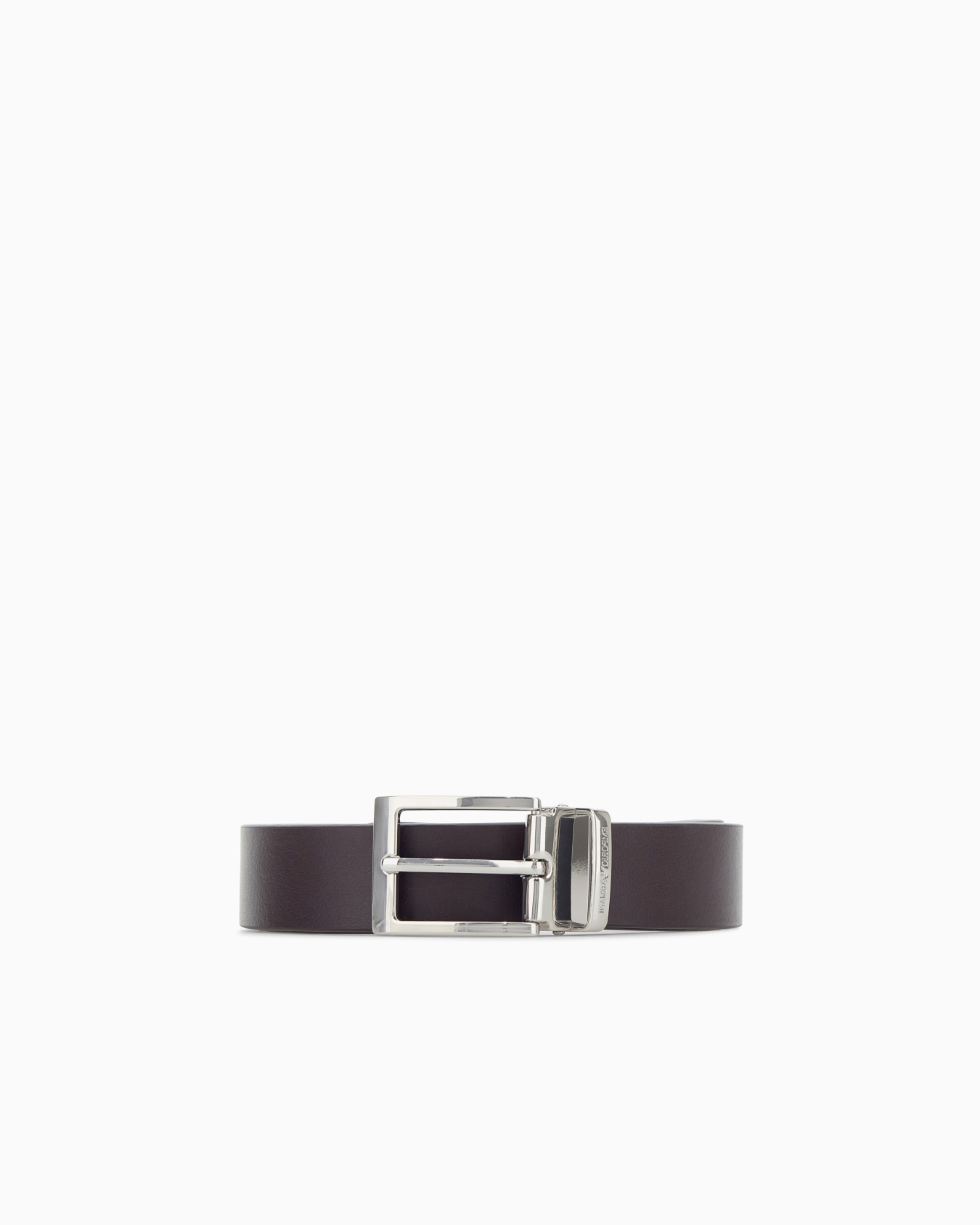 Smooth leather tongue belt with a rectangular metal buckle Slide 0