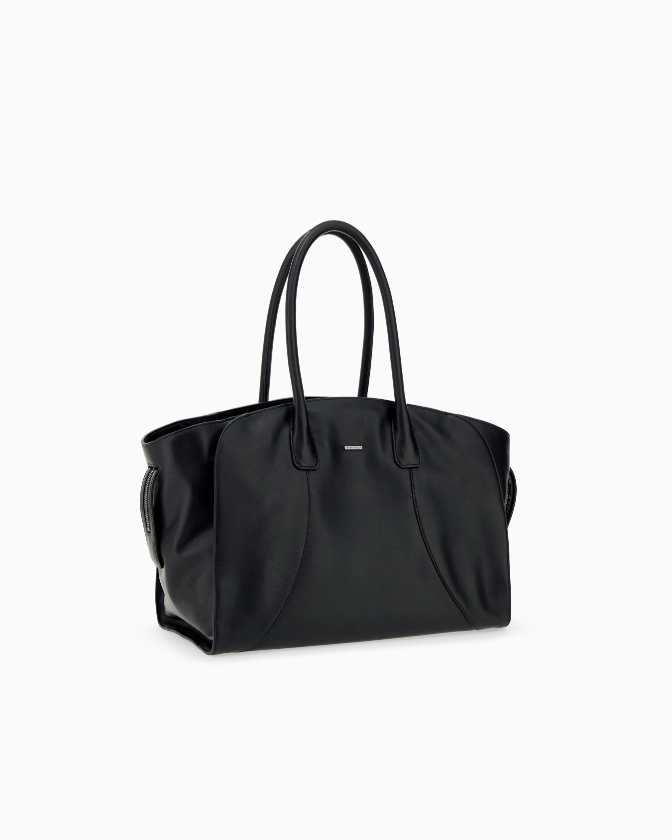 Leather tote bag with rounded handles and a smooth finish Slide 1