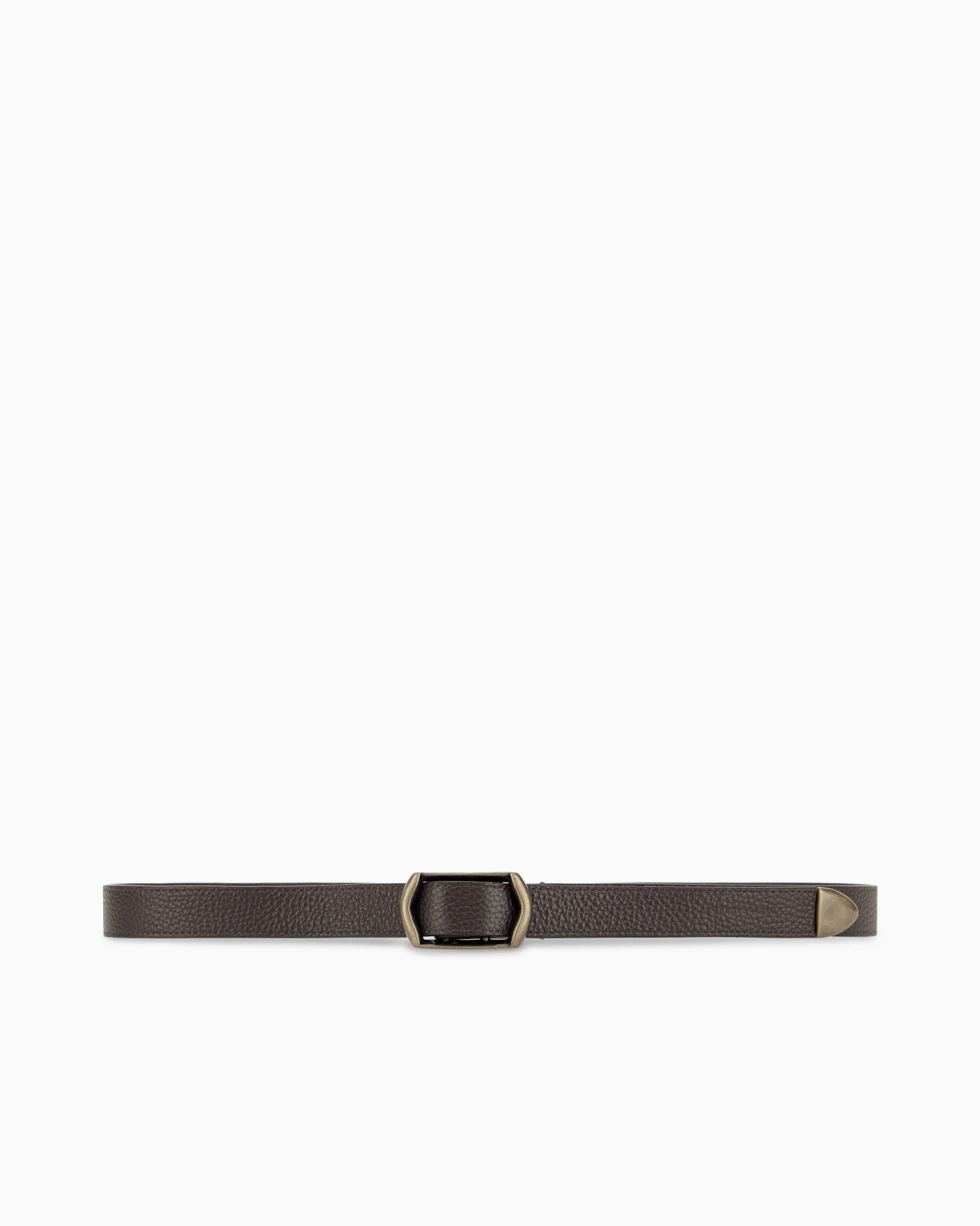 Textured leather belt with a hexagonal brass buckle Slide 2