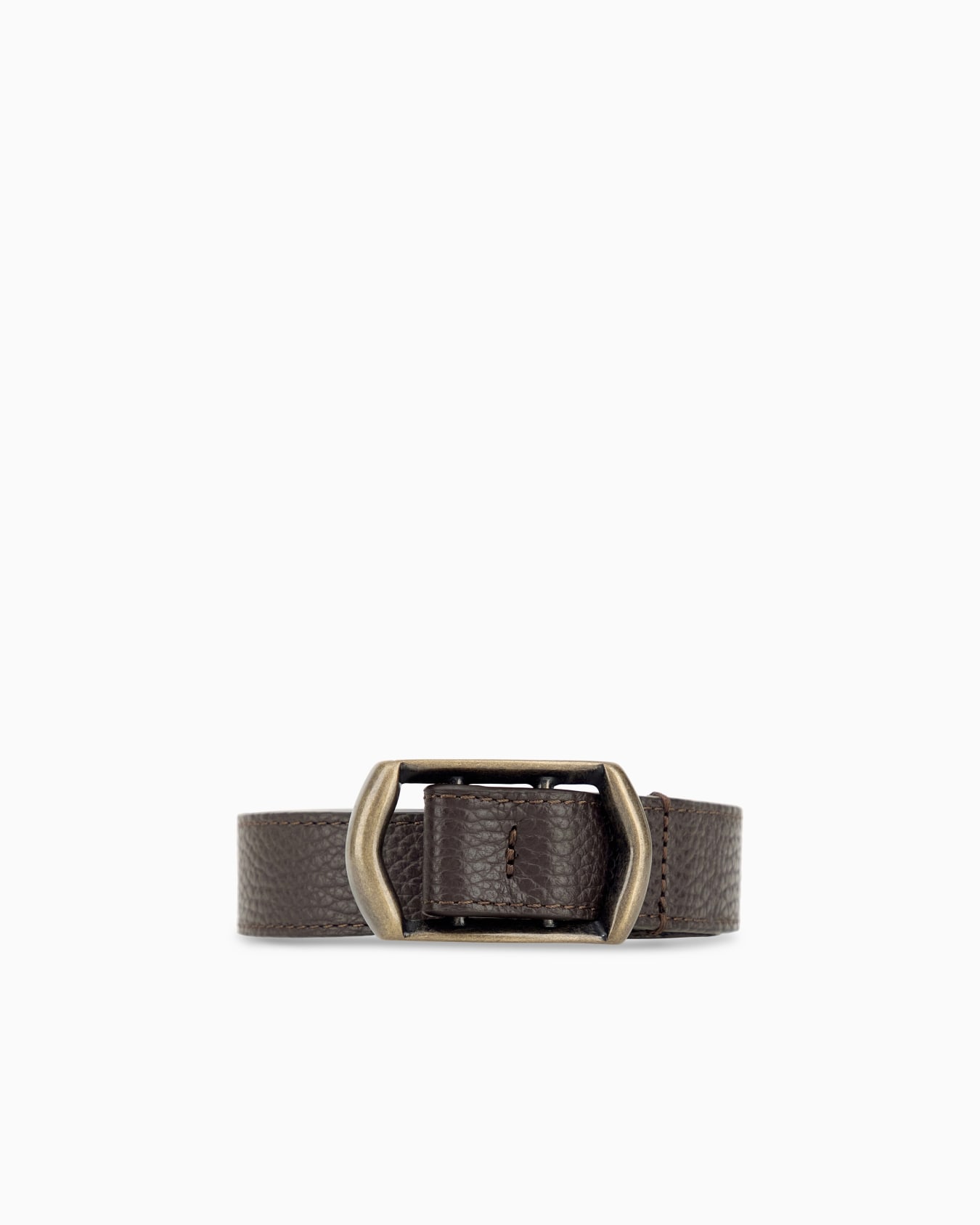 Textured leather belt with a hexagonal brass buckle Slide 0