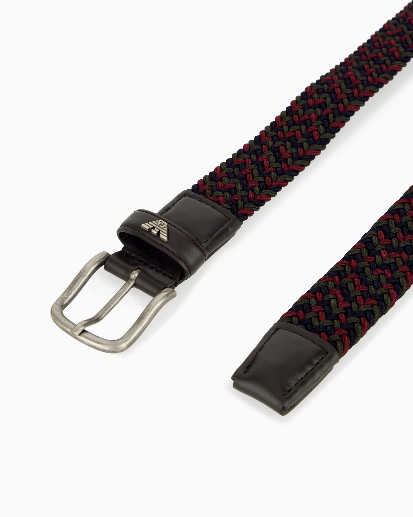 Braided tongue belt with a metal buckle and leather details Slide 1