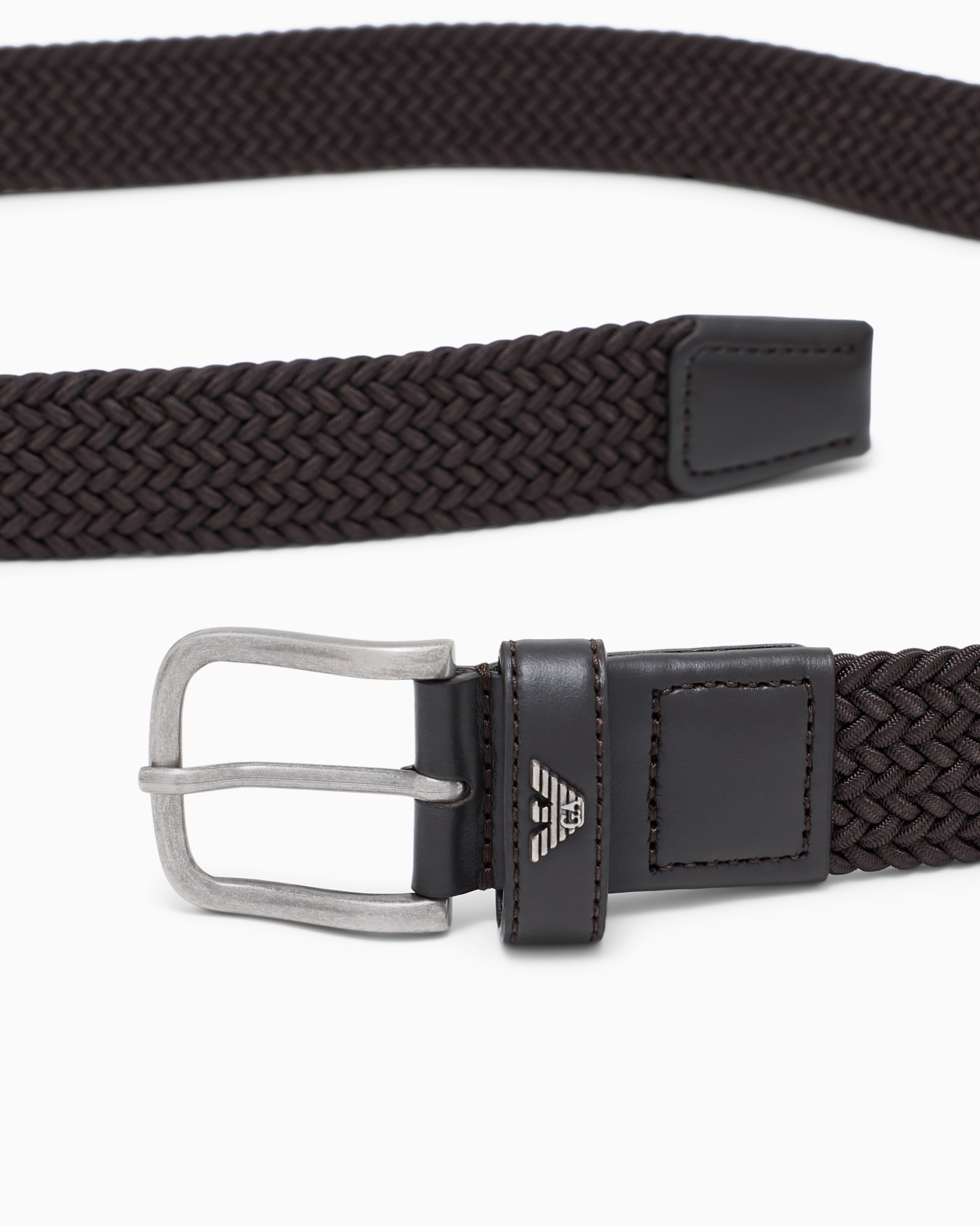 Braided tongue belt with a metal buckle and leather details Slide 1