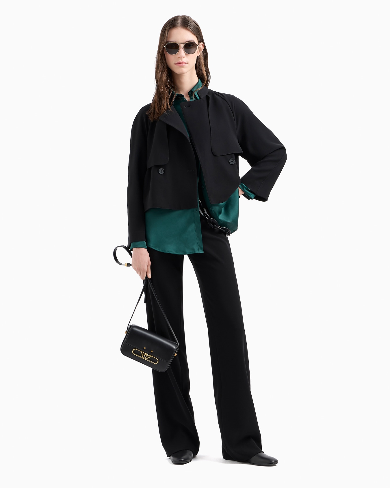 Double-breasted jacket in technical cady with a guru collar Slide 4