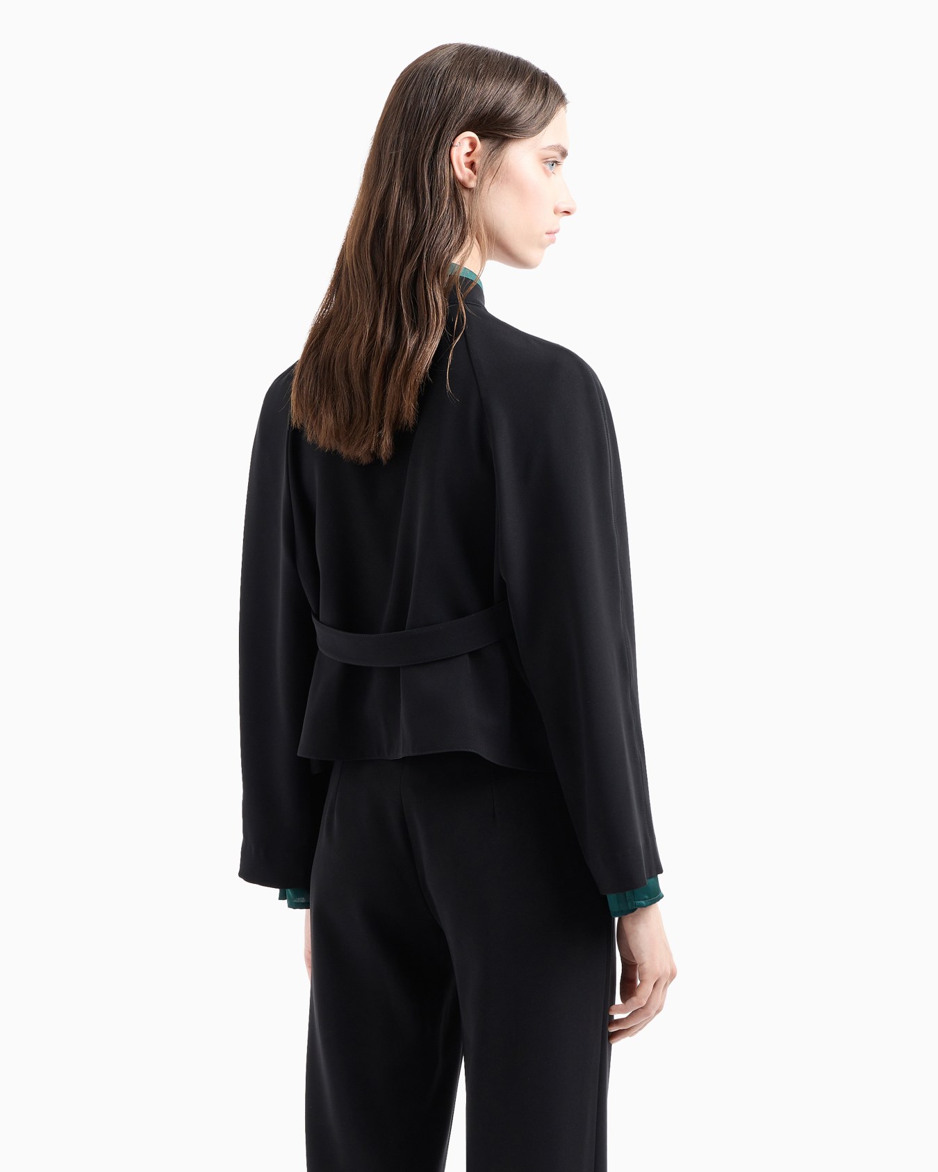 Double-breasted jacket in technical cady with a guru collar Slide 3
