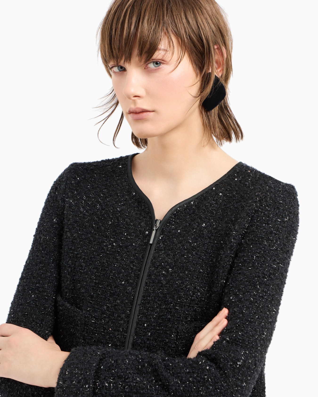 Chaqueta en tweed de lúrex con cremallera y microlentejuelas Diapositiva 4