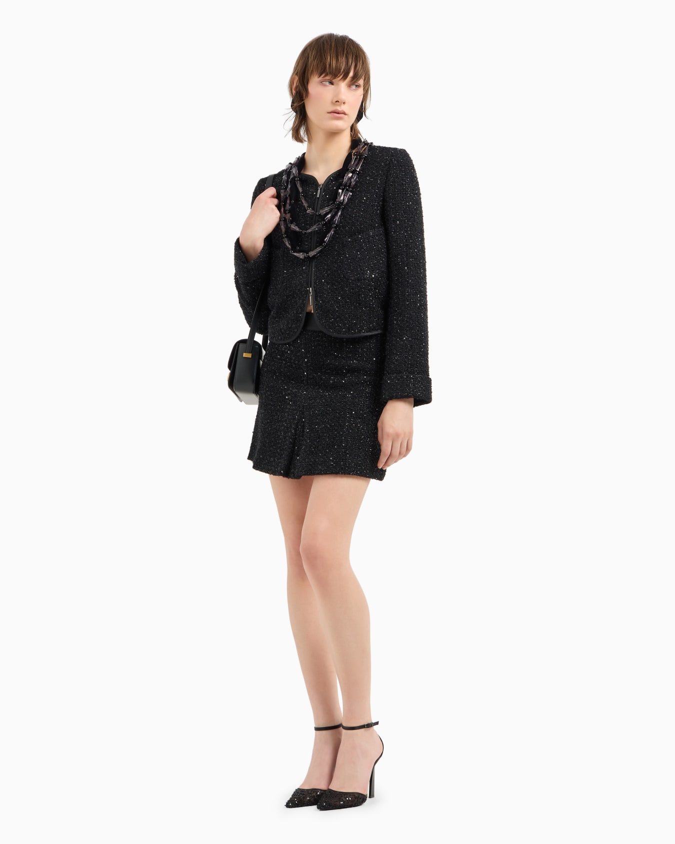 Chaqueta en tweed de lúrex con cremallera y microlentejuelas Diapositiva 3