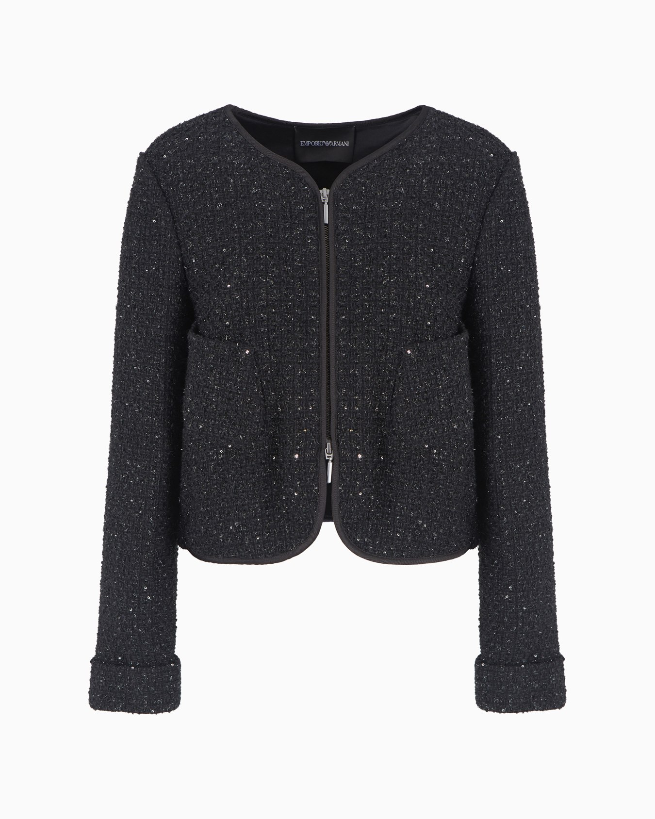 Chaqueta en tweed de lúrex con cremallera y microlentejuelas Diapositiva 0