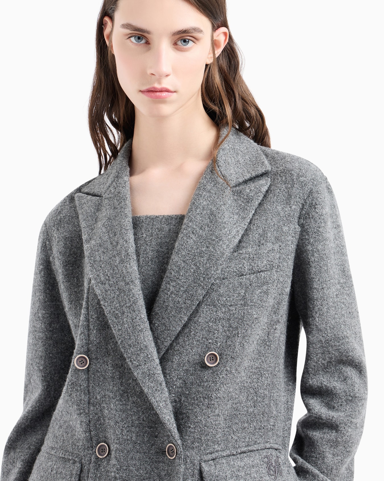 Chaqueta de abotonadura doble en franela de mezcla de lana jaspeada con pechera Diapositiva 5