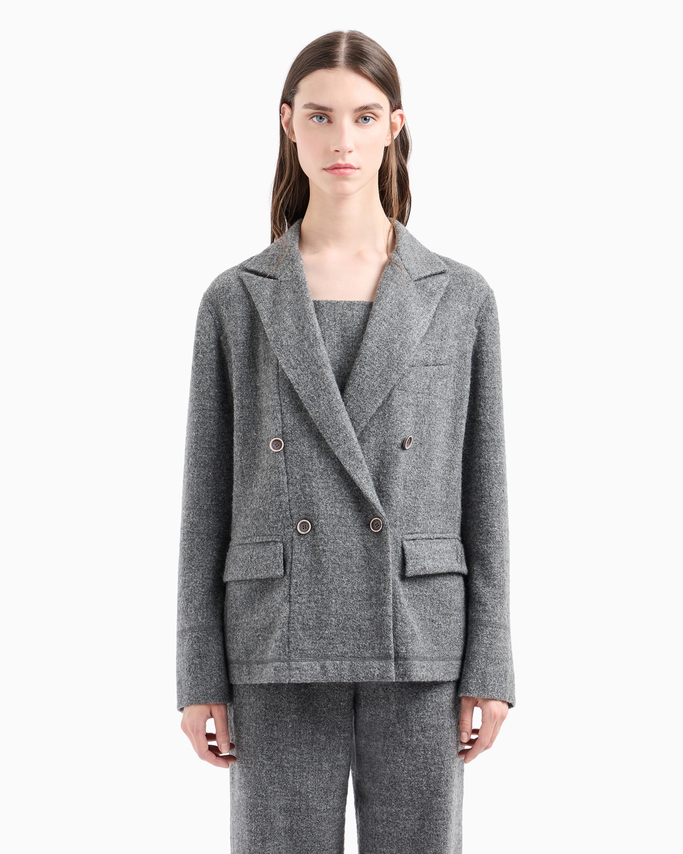 Chaqueta de abotonadura doble en franela de mezcla de lana jaspeada con pechera Diapositiva 2