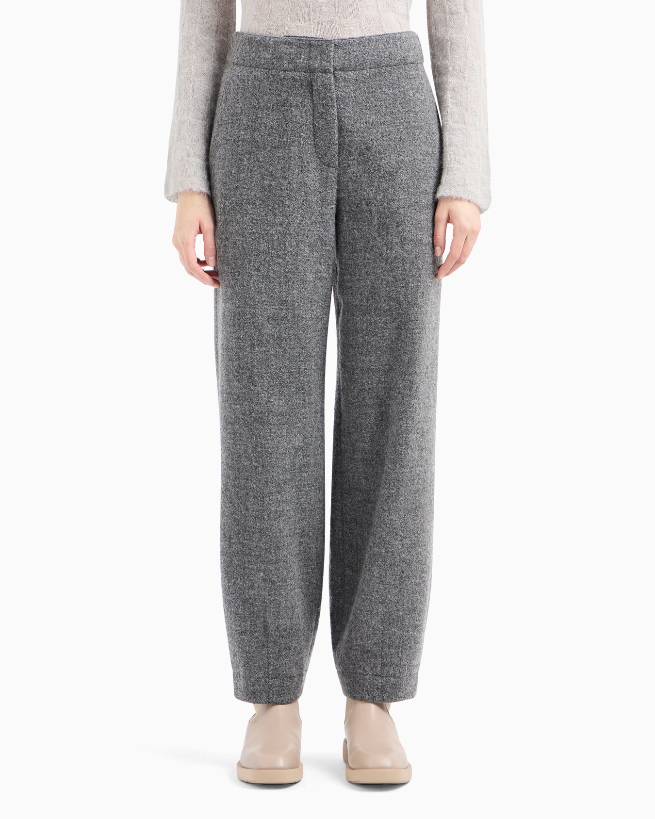 Mélange wool blend flannel trousers with EA embroidery Slide 2