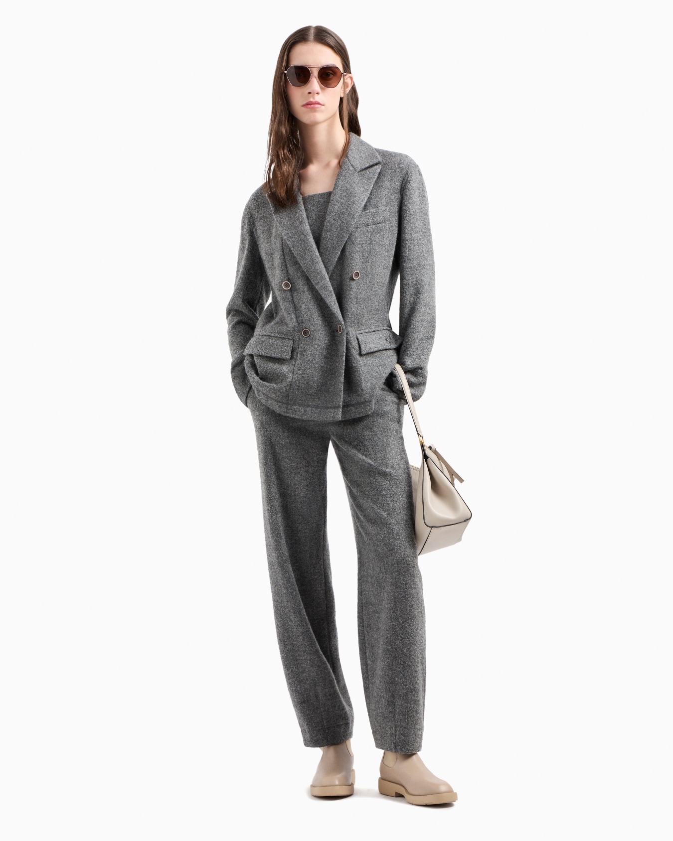 Mélange wool blend flannel trousers with EA embroidery Slide 4