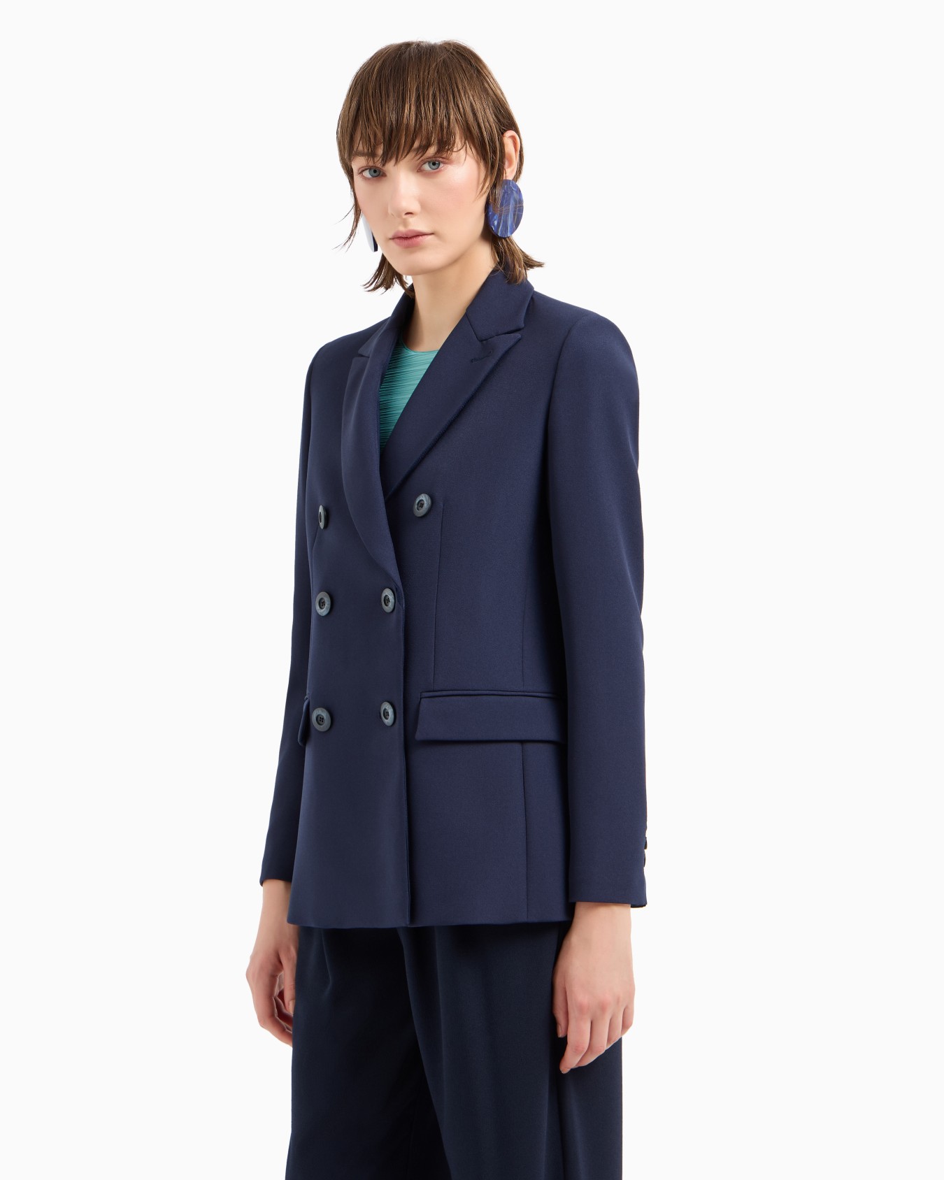 Chaqueta de abotonadura doble de sablé técnico elástico Diapositiva 1