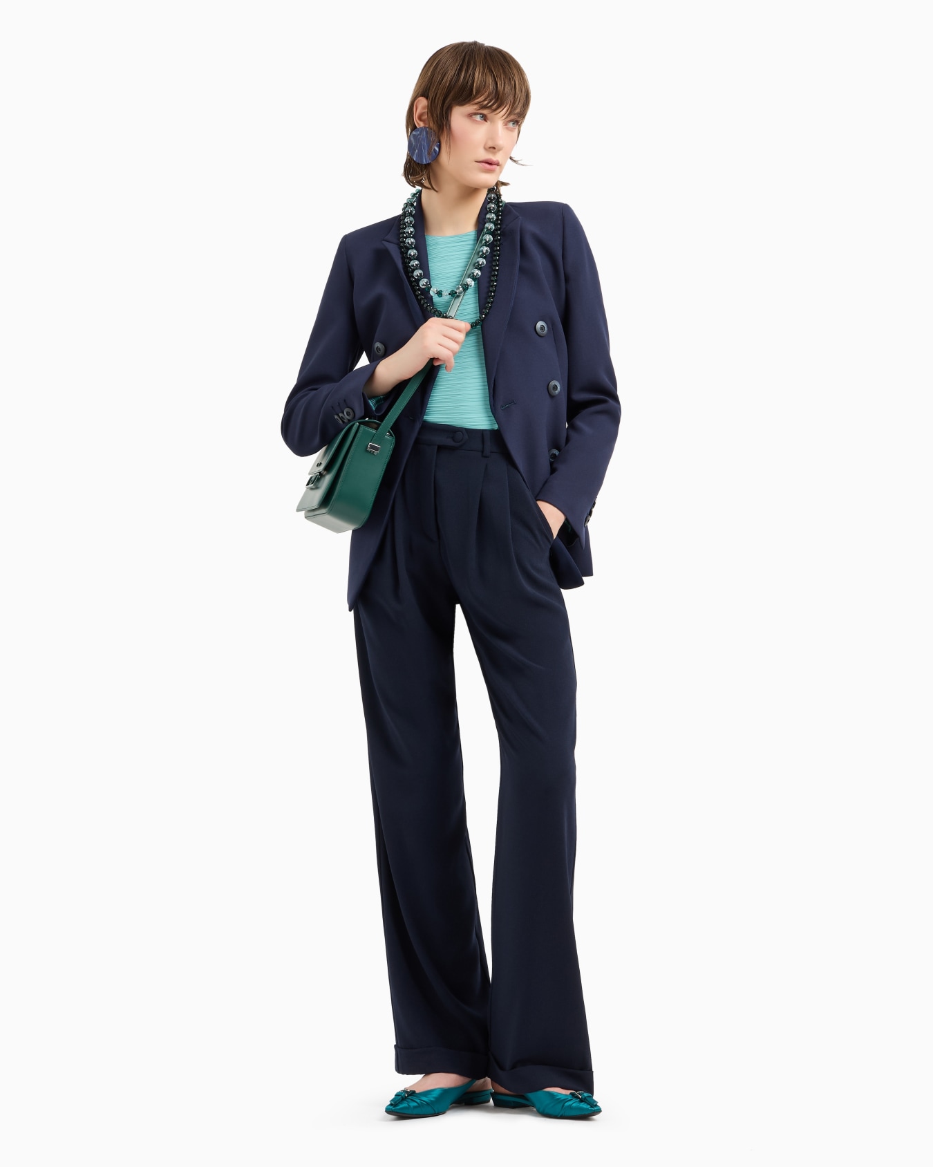 Chaqueta de abotonadura doble de sablé técnico elástico Diapositiva 3