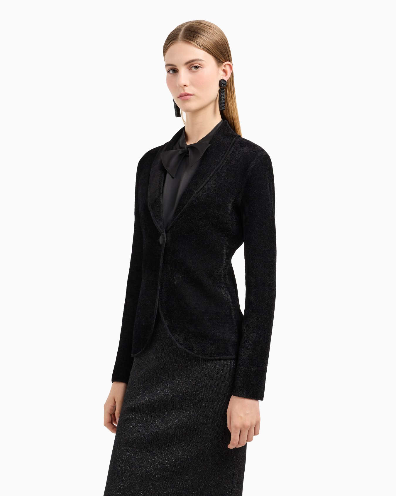 Wool Blend Fitted Velvet Blazer Diapositiva 1