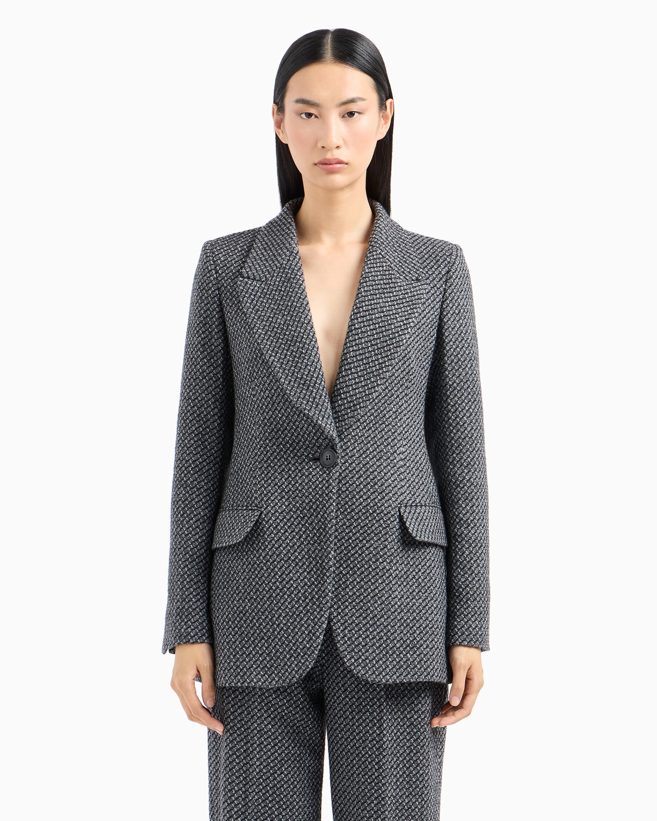 Chaqueta de abotonadura sencilla en punto de mezcla de lana jaspeada con patrón en relieve Diapositiva 2