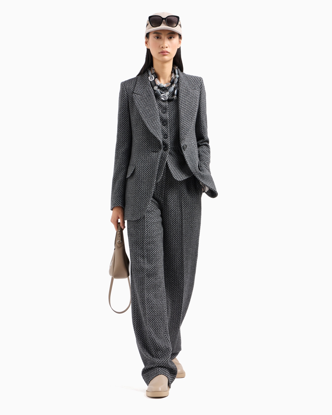 Chaqueta de abotonadura sencilla en punto de mezcla de lana jaspeada con patrón en relieve Diapositiva 4