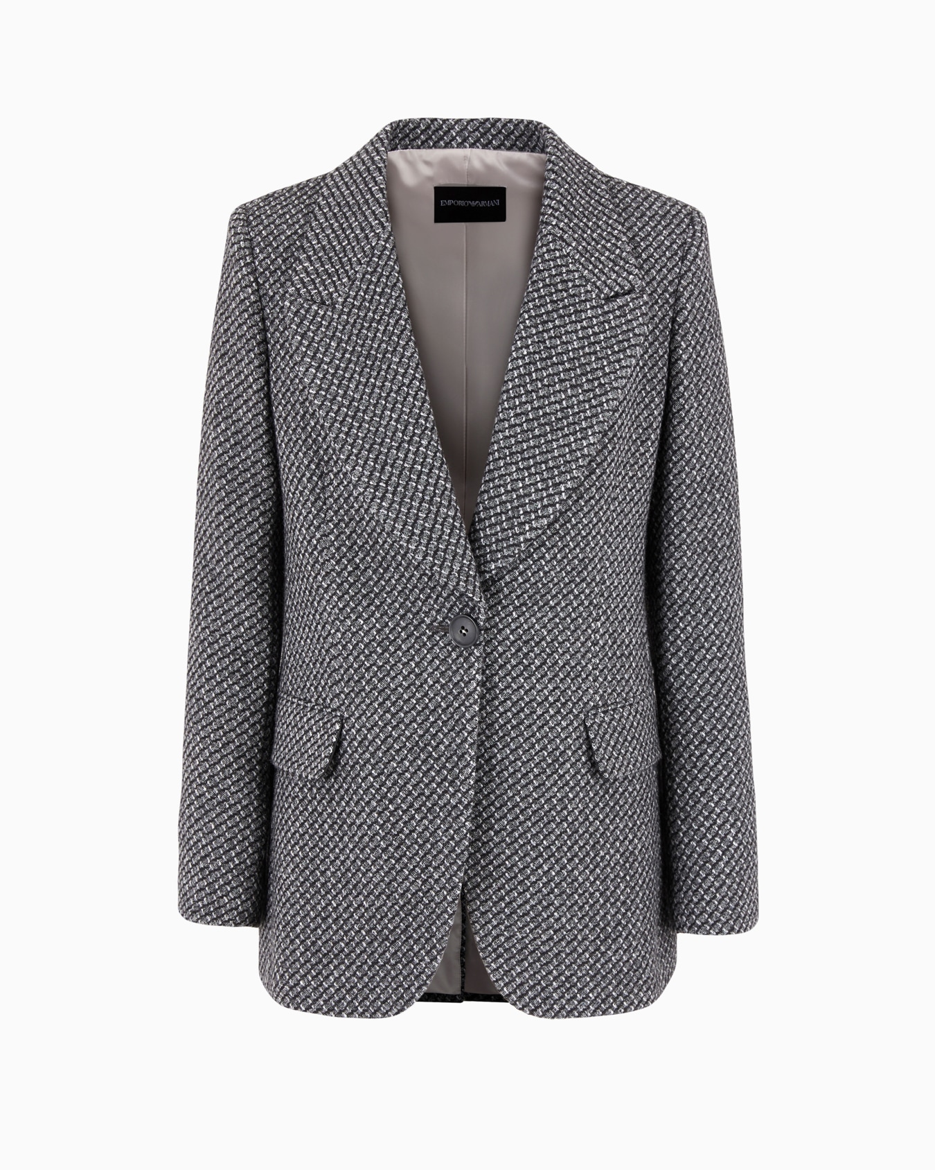 Chaqueta de abotonadura sencilla en punto de mezcla de lana jaspeada con patrón en relieve Diapositiva 0
