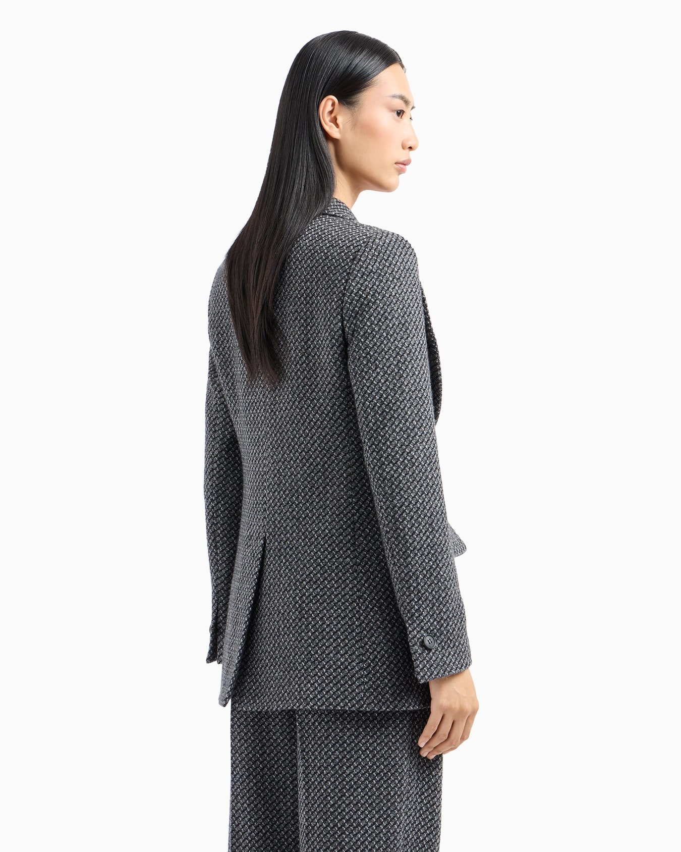 Chaqueta de abotonadura sencilla en punto de mezcla de lana jaspeada con patrón en relieve Diapositiva 3