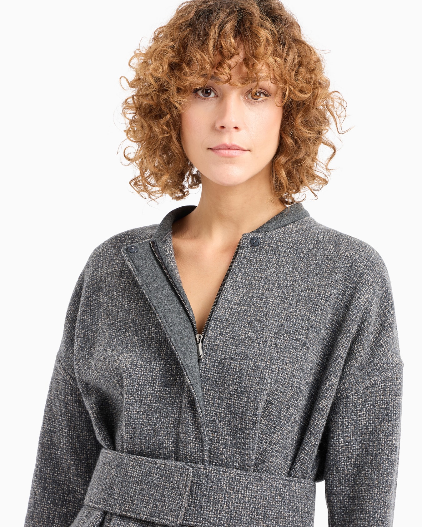 Icon belted wool-blend basketweave jacket Slide 5