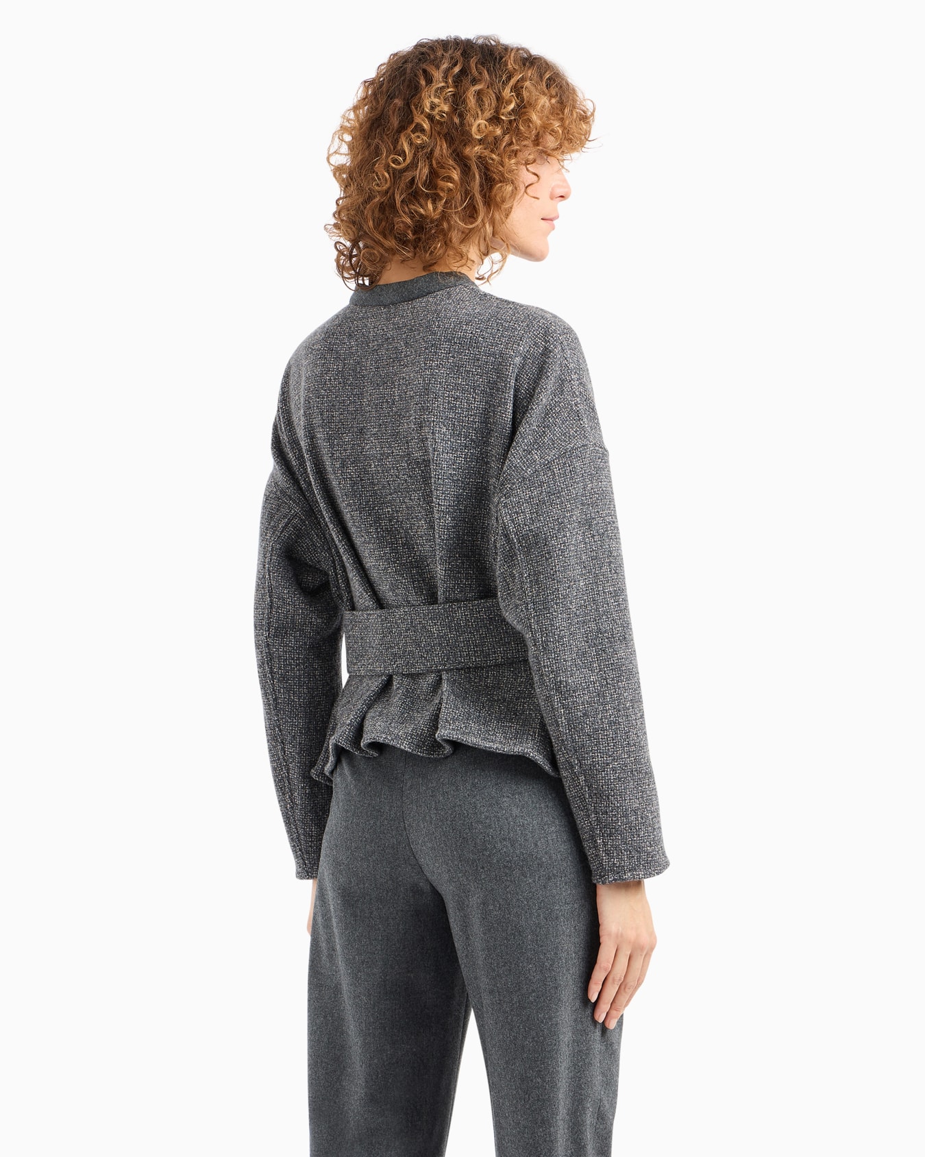Icon belted wool-blend basketweave jacket Slide 3