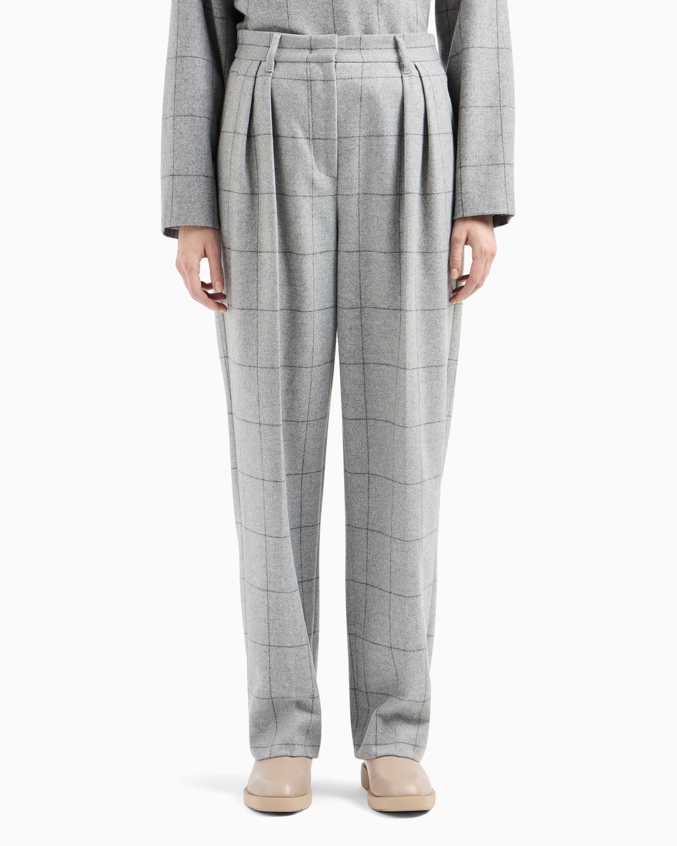 Pleated trousers in a wool-blend flannel with oversized check motif Slide 2