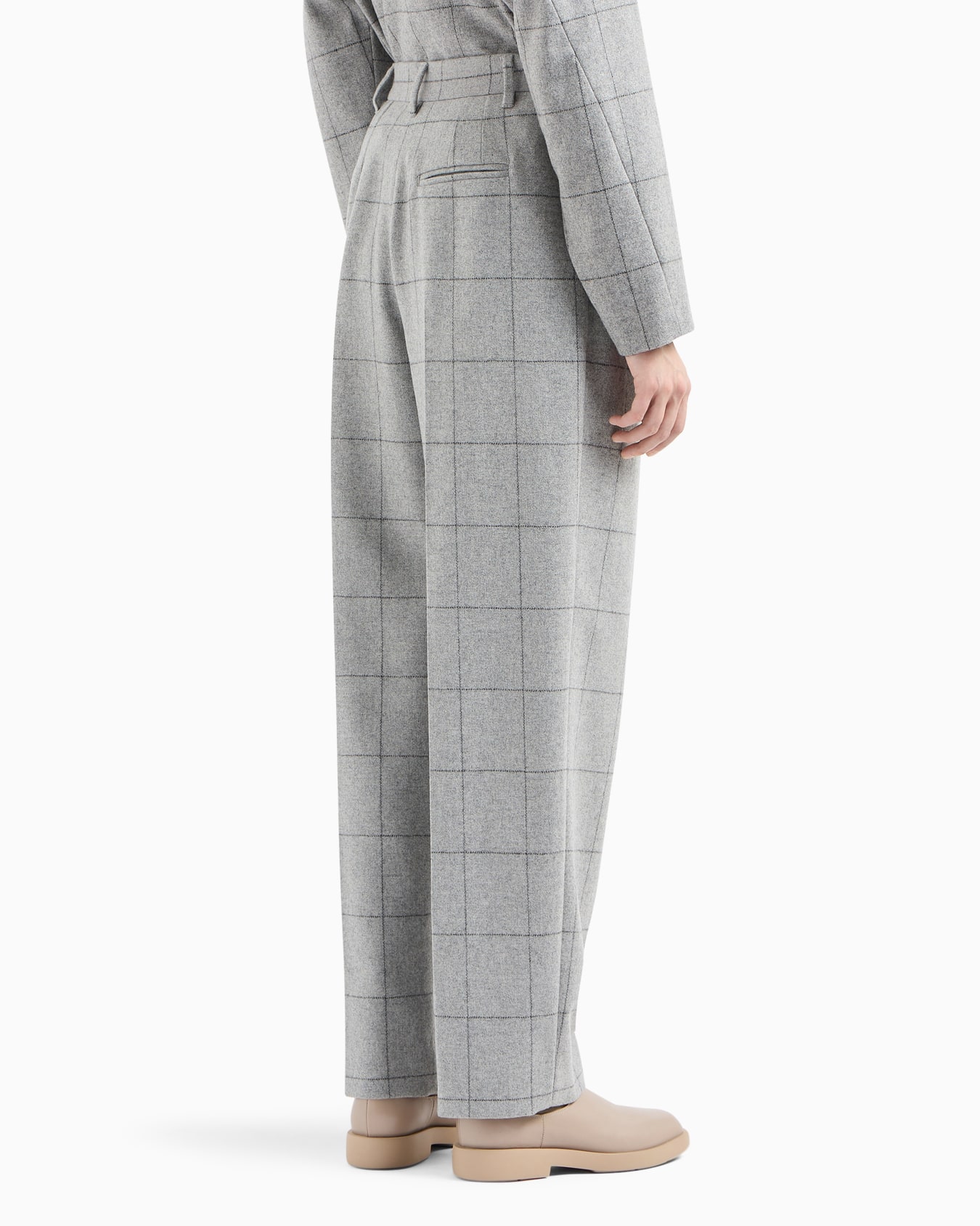 Pleated trousers in a wool-blend flannel with oversized check motif Slide 3