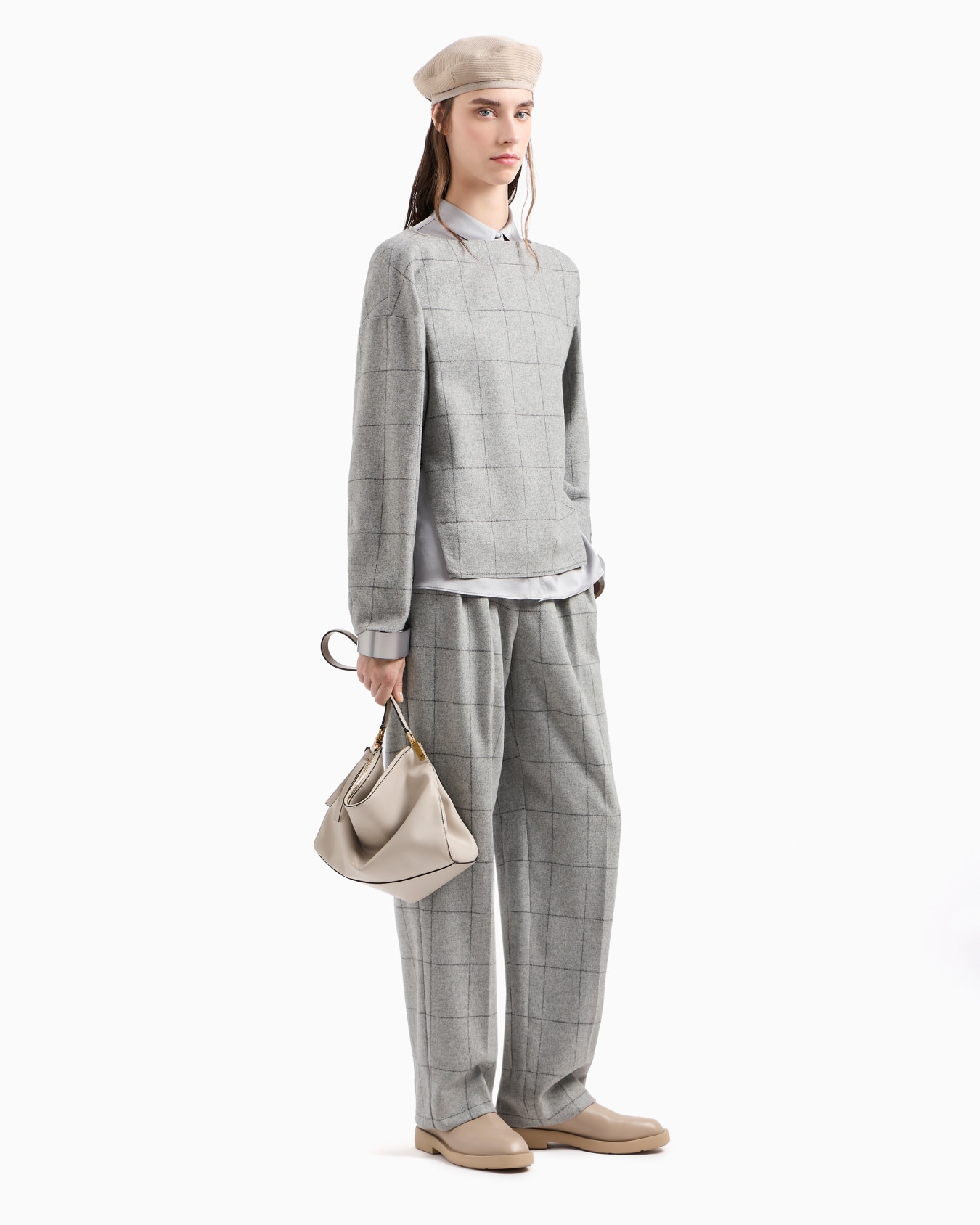Boat-neck jumper in wool-blend flannel with oversize check Slide 4