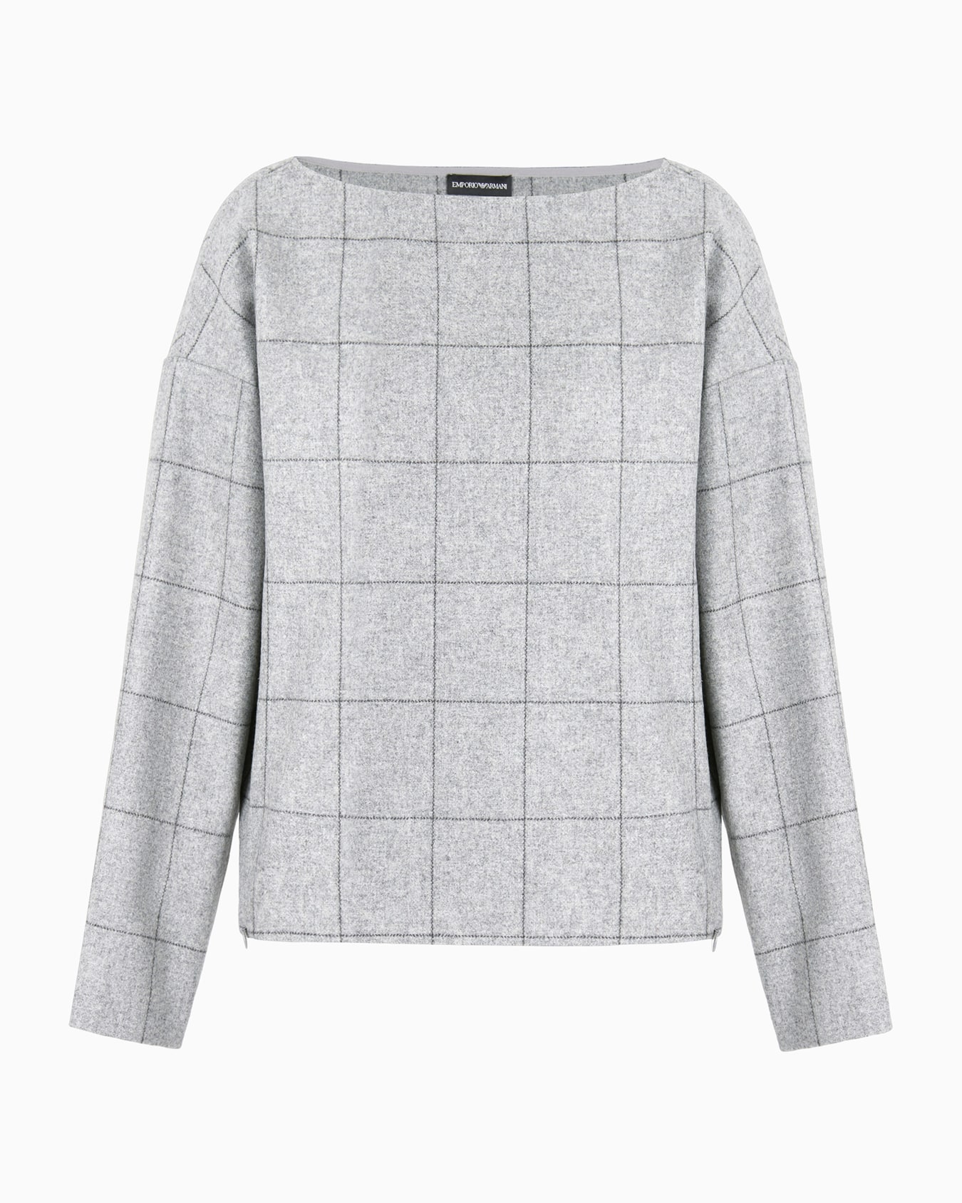 Boat-neck jumper in wool-blend flannel with oversize check Slide 0