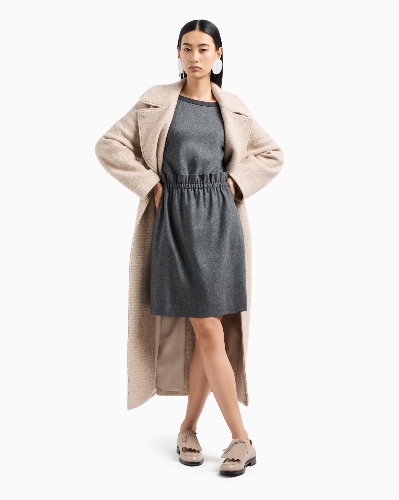 Icon mélange wool flannel dress with gathering at the waist Slide 3