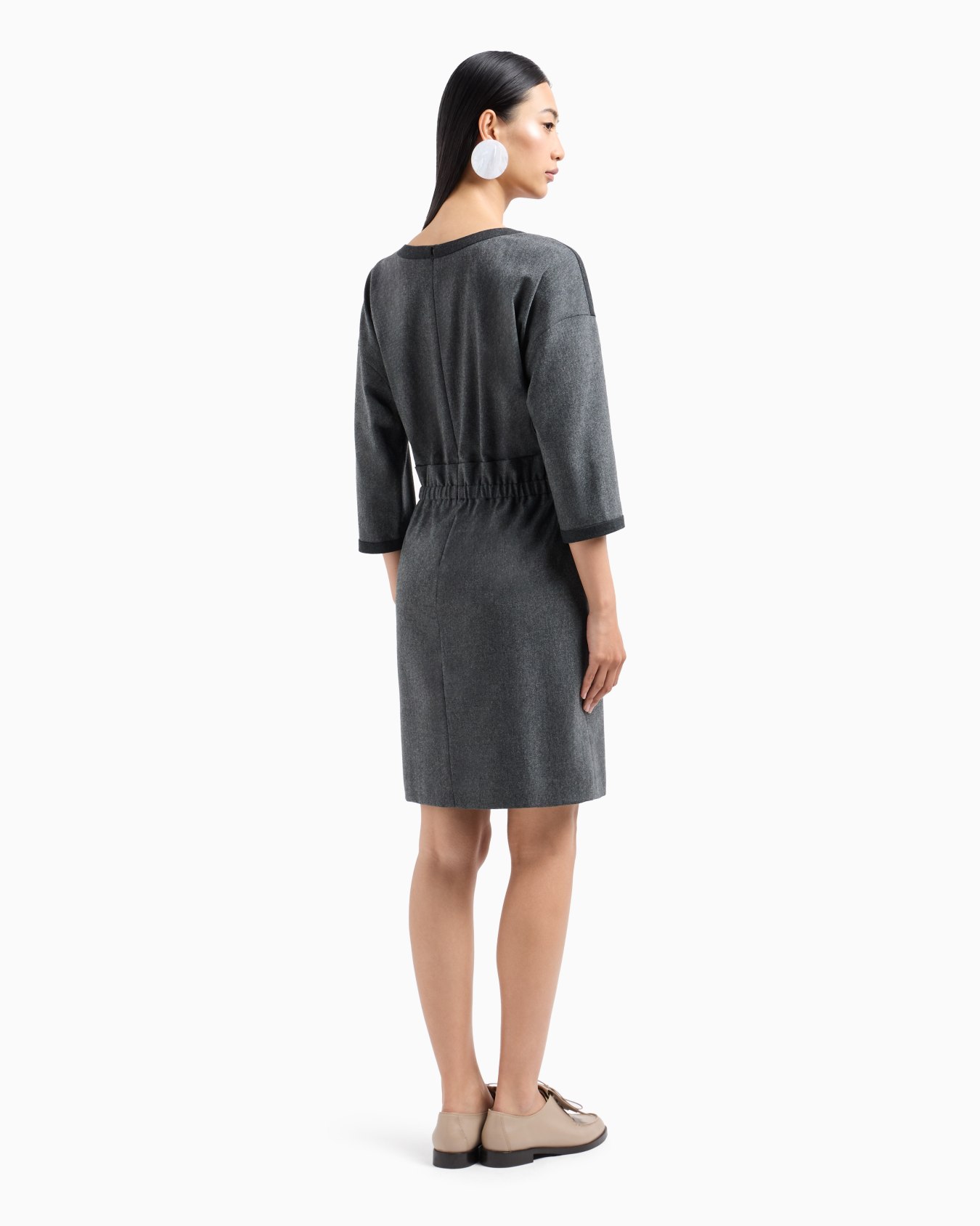 Icon mélange wool flannel dress with gathering at the waist Slide 2