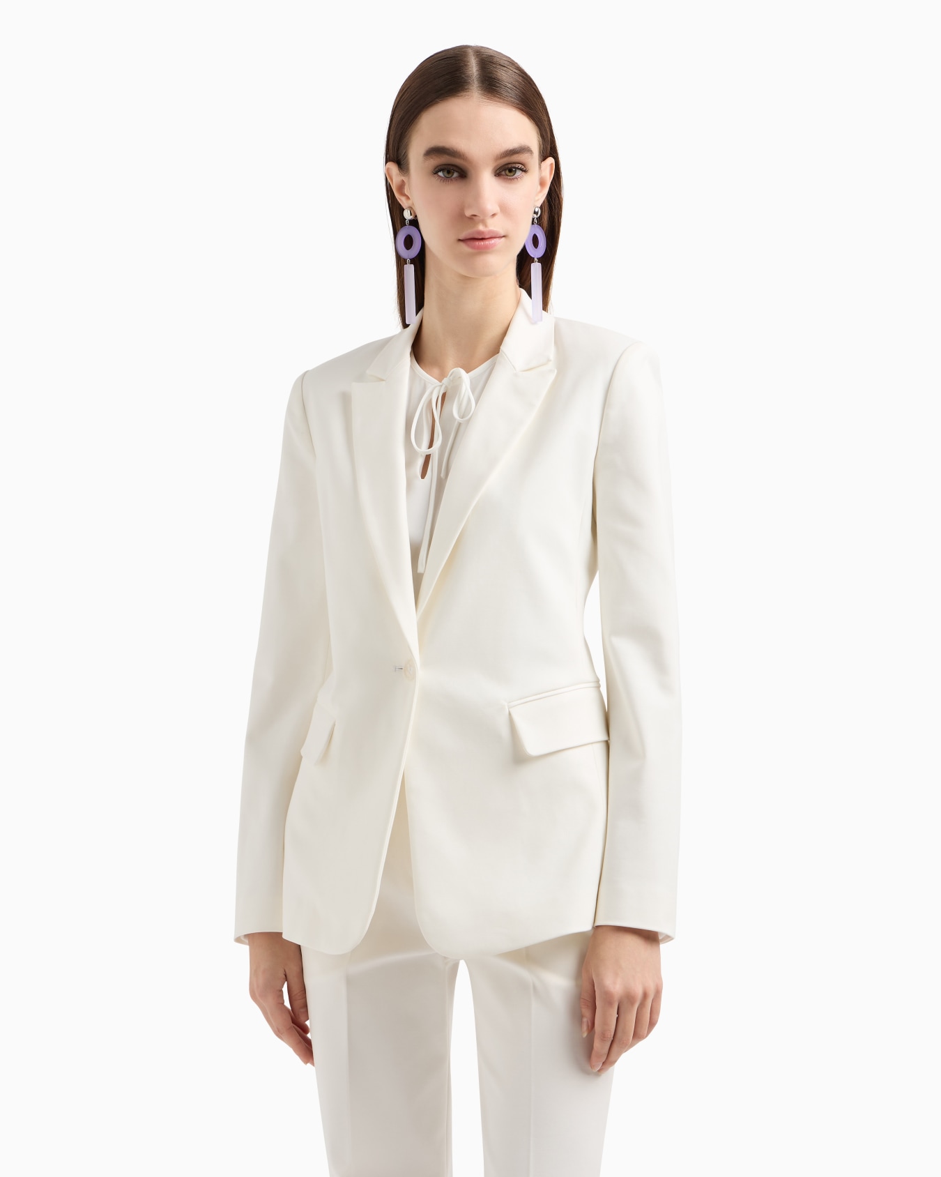 US Exclusive compact stretch-cotton single-breasted jacket Diapositiva 3