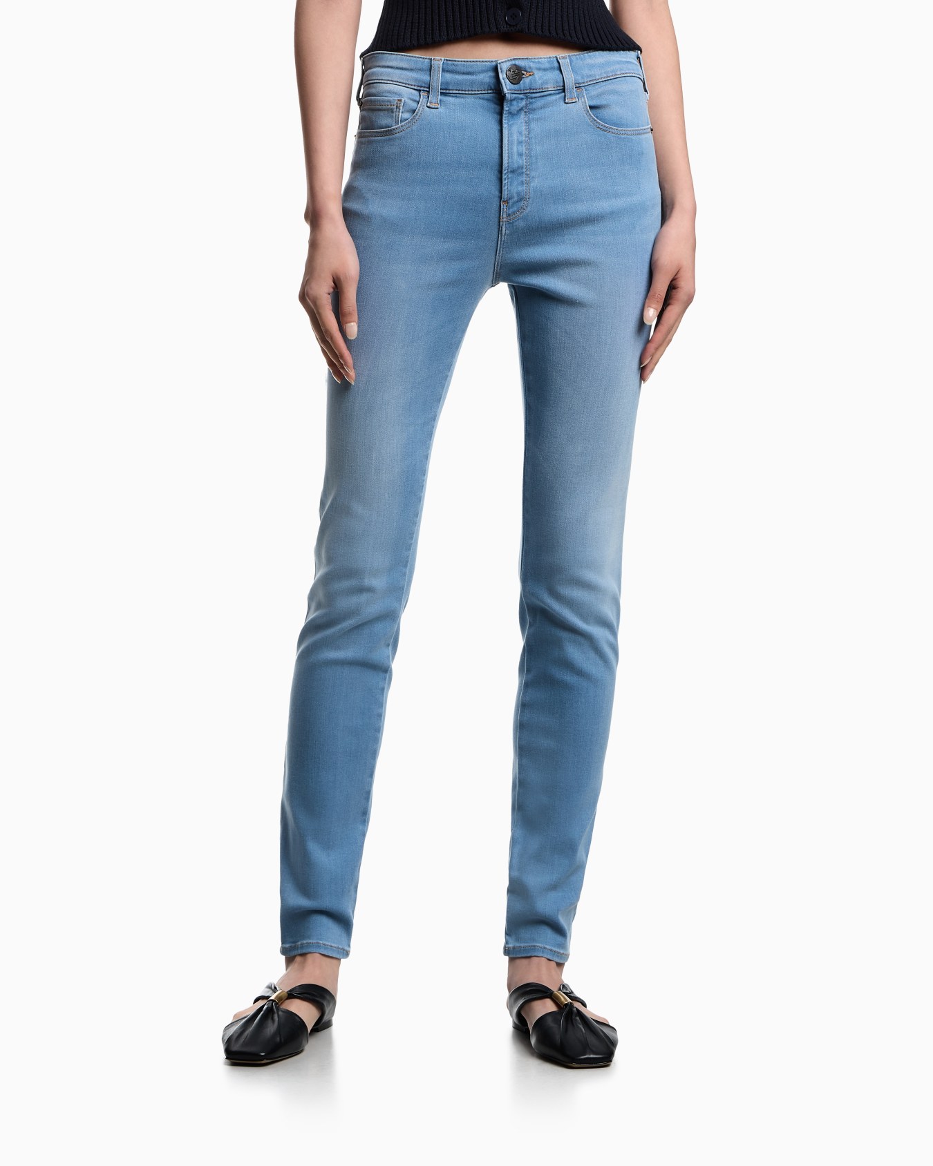 J20 high-waisted super-skinny leg jeans in stretch denim with laser-cut logo Slide 3
