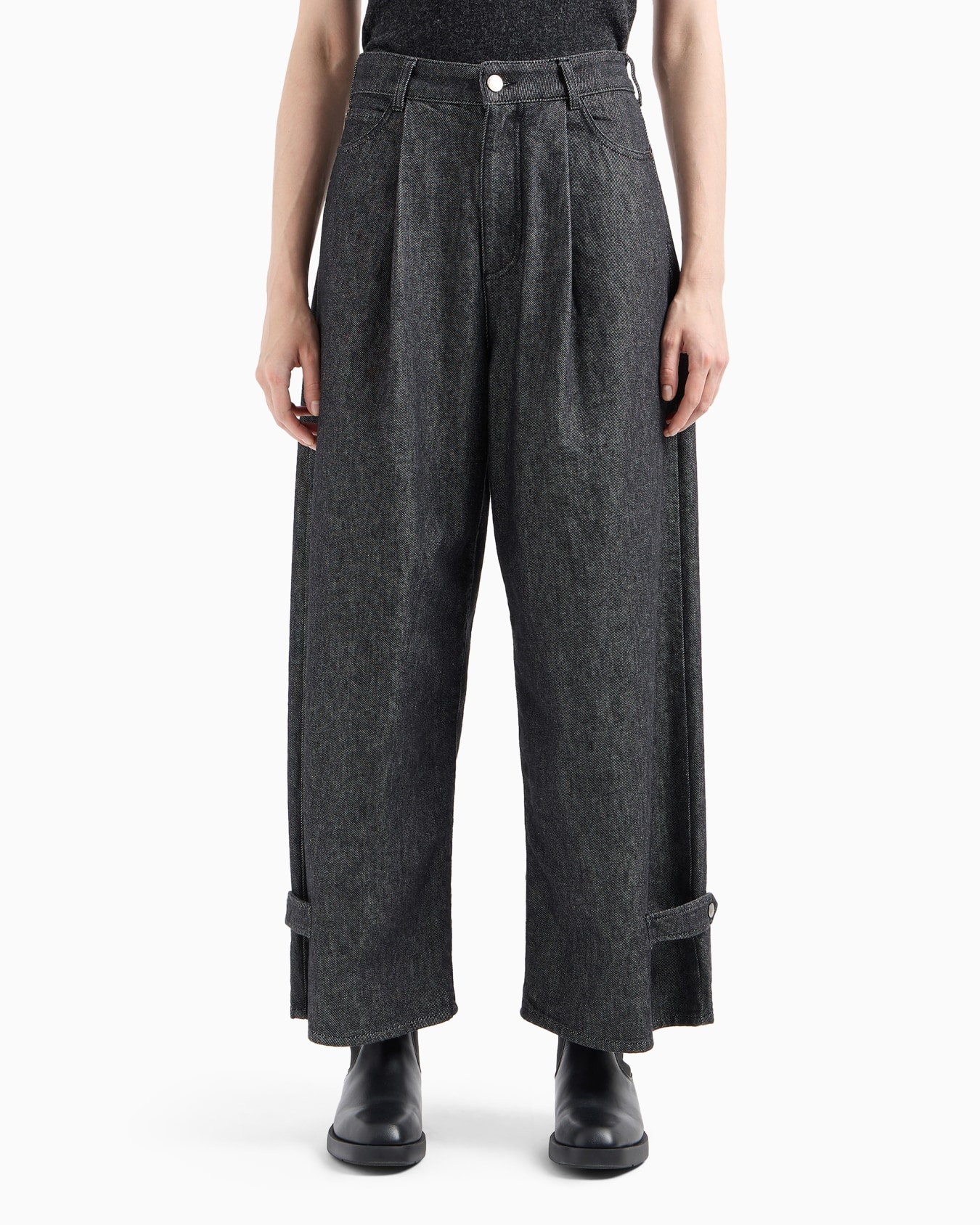 Jean taille haute à jambe large et pinces en denim rincé Icon Diapositive 2