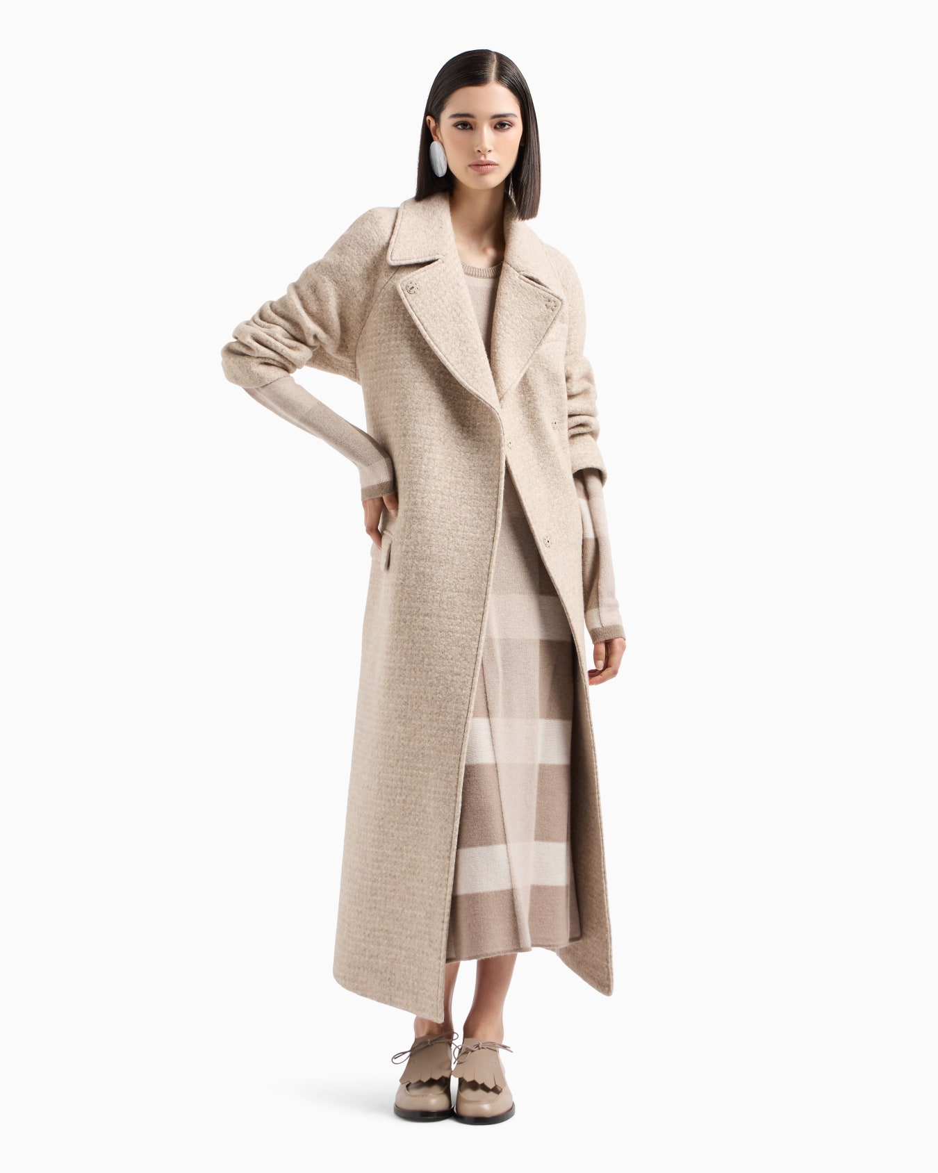 Icon long dress in virgin wool with a plated check motif Slide 3