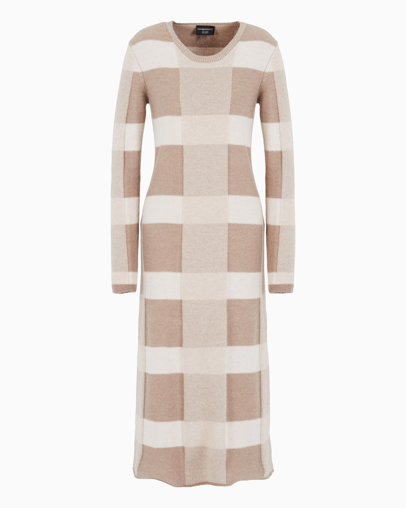 Icon long dress in virgin wool with a plated check motif Slide 0