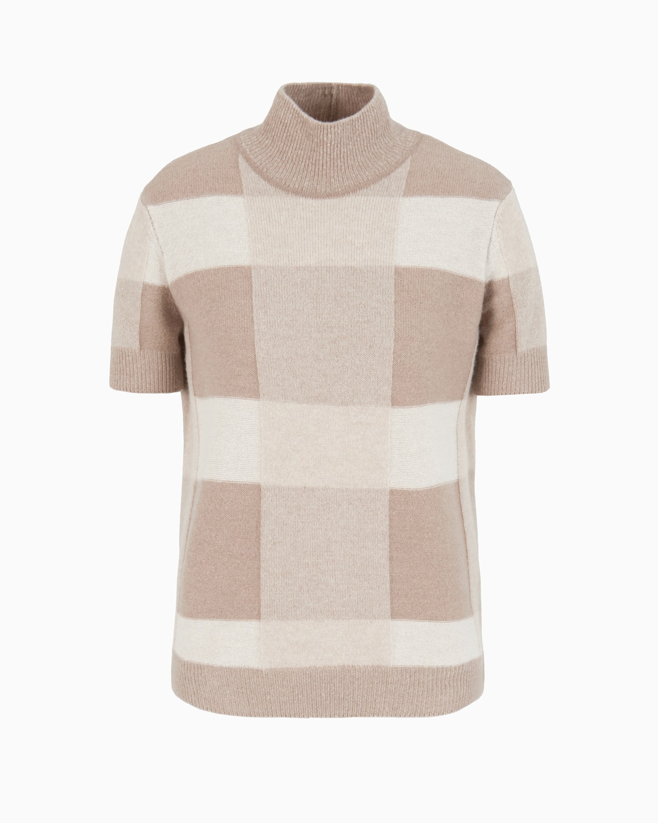 Icon short-sleeved virgin wool mock-neck jumper with a plated check motif Slide 0