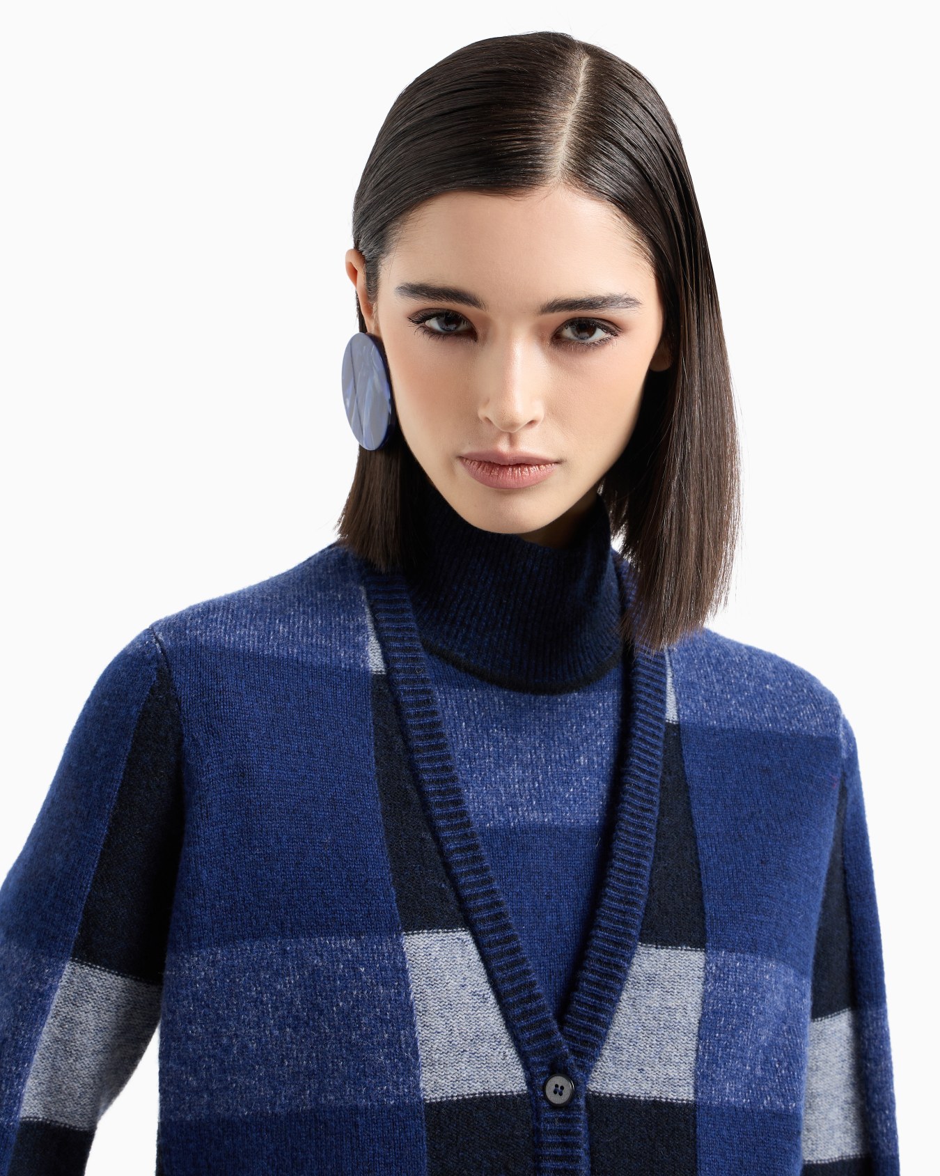 Cardigan à col V en laine vierge avec motif vanisé à carreaux Icon Diapositive 4