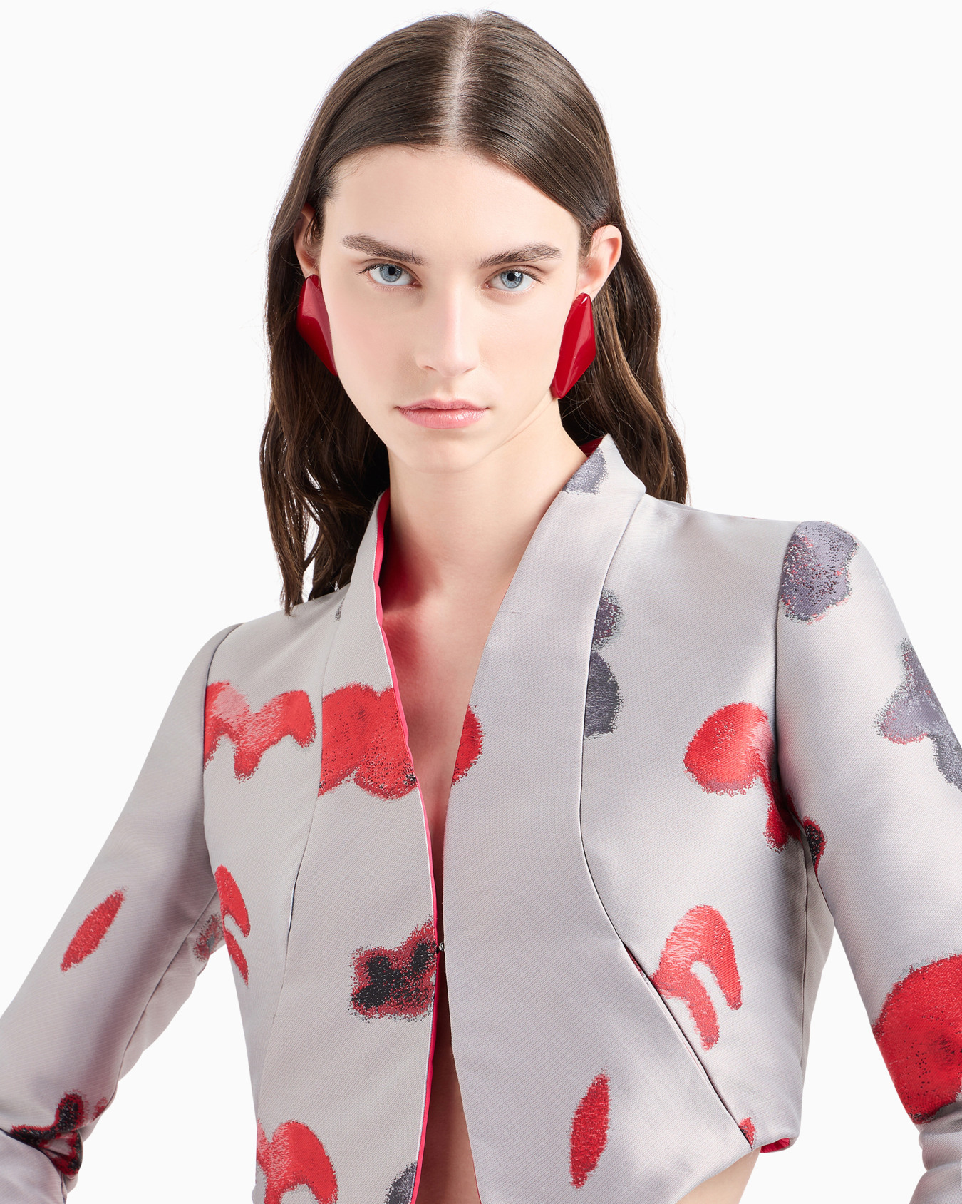 Cropped-Jacke aus Jacquard-Stoff mit abstraktem Blumenmuster Folie 5