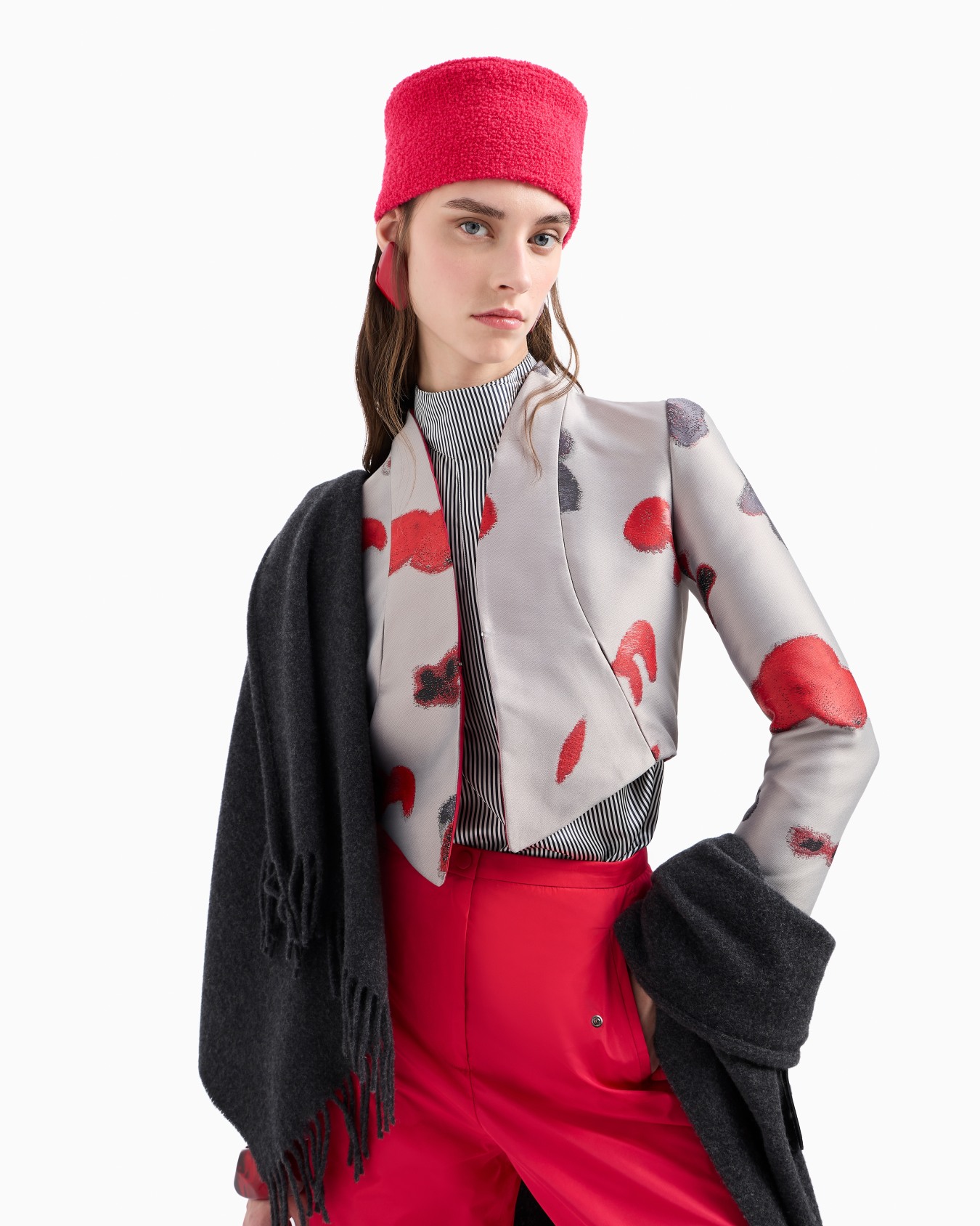 Cropped-Jacke aus Jacquard-Stoff mit abstraktem Blumenmuster Folie 6