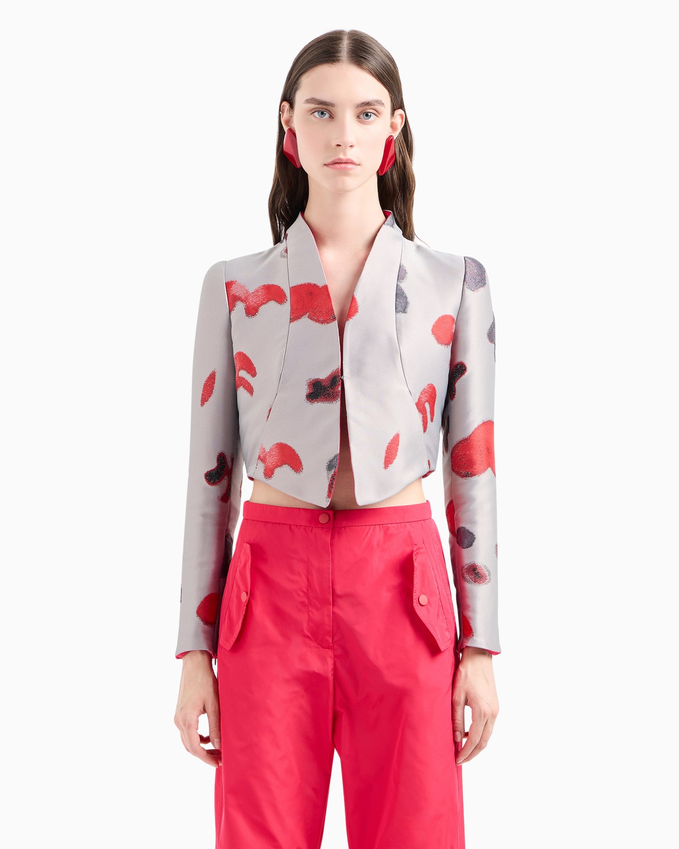 Cropped-Jacke aus Jacquard-Stoff mit abstraktem Blumenmuster Folie 2