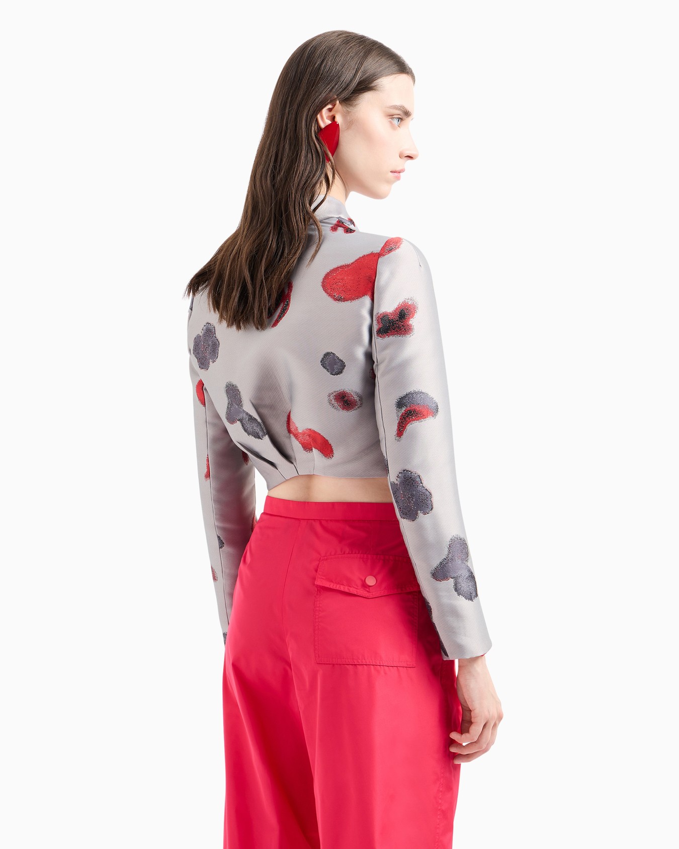 Cropped-Jacke aus Jacquard-Stoff mit abstraktem Blumenmuster Folie 3