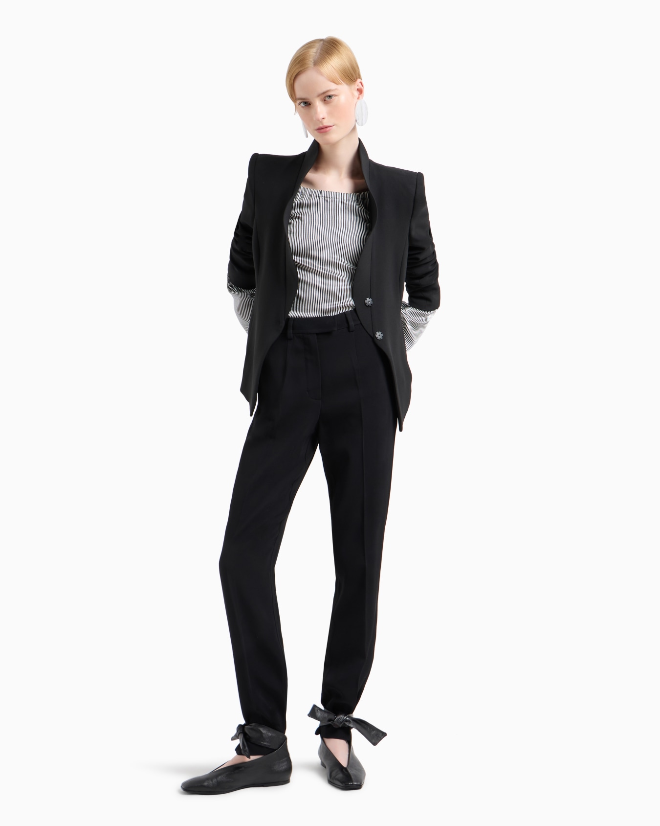 Silk satin blouse with all-over fine-striped print Slide 3