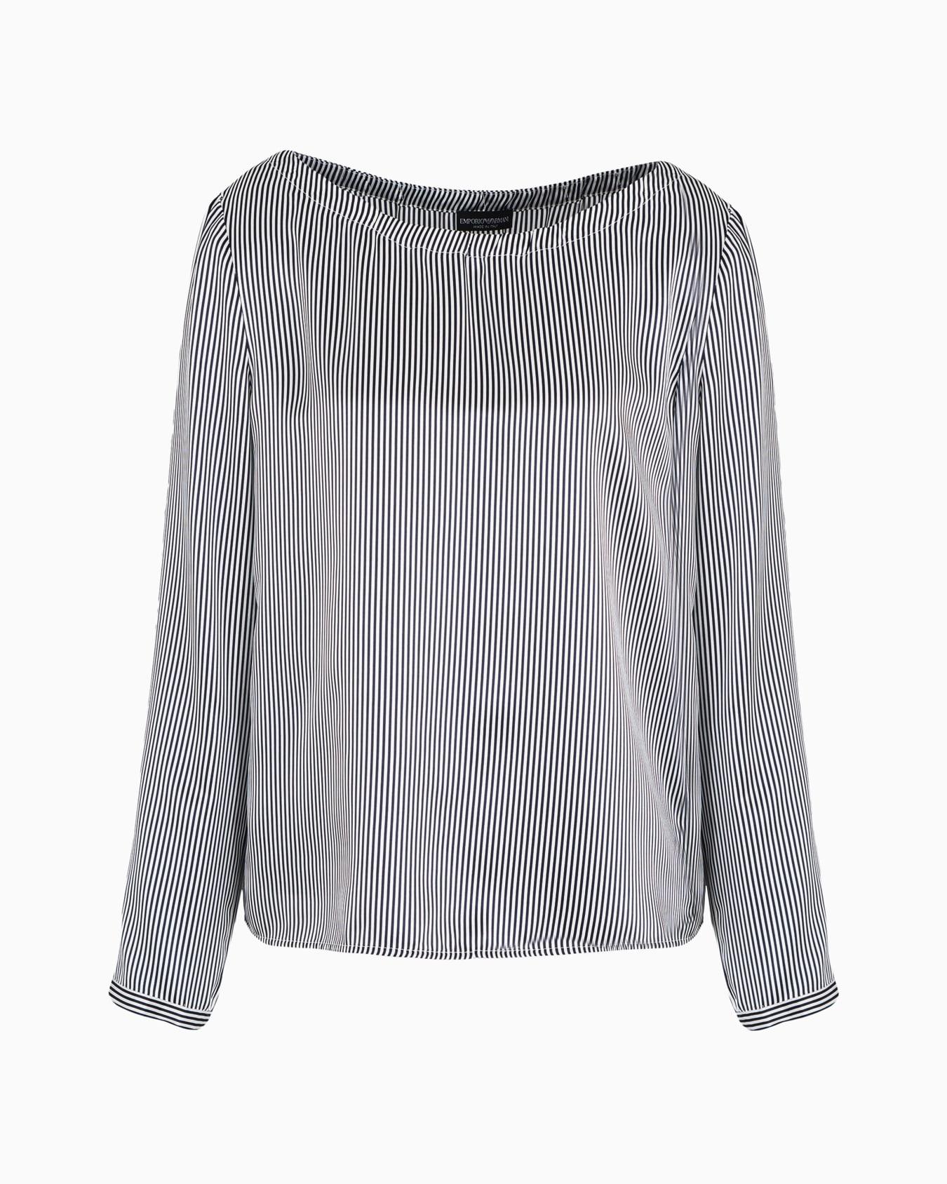 Silk satin blouse with all-over fine-striped print Slide 0