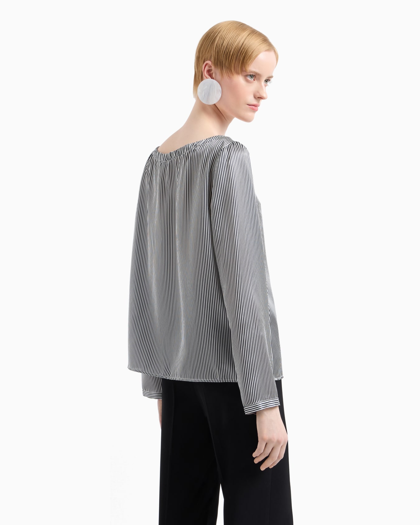 Silk satin blouse with all-over fine-striped print Slide 2