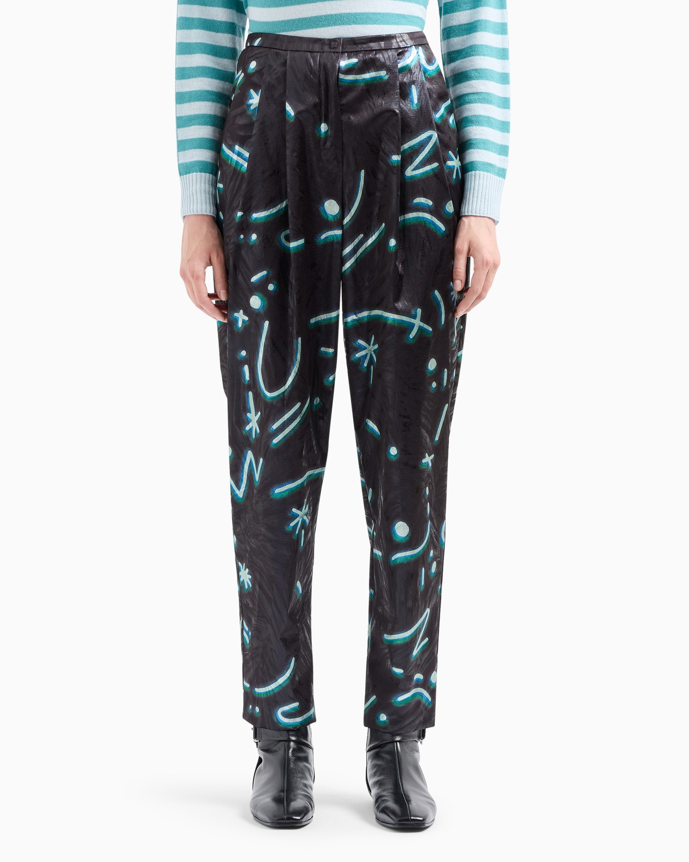 Lurex trousers with pleats with all-over Starry Sky print Slide 2