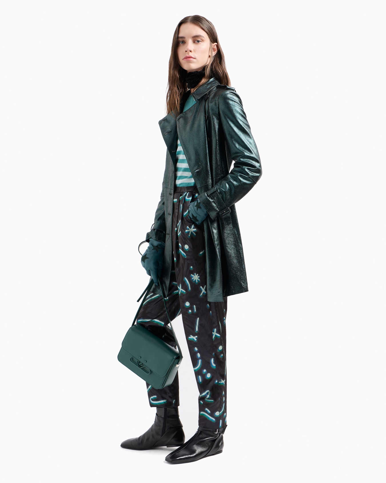 Lurex trousers with pleats with all-over Starry Sky print Slide 4