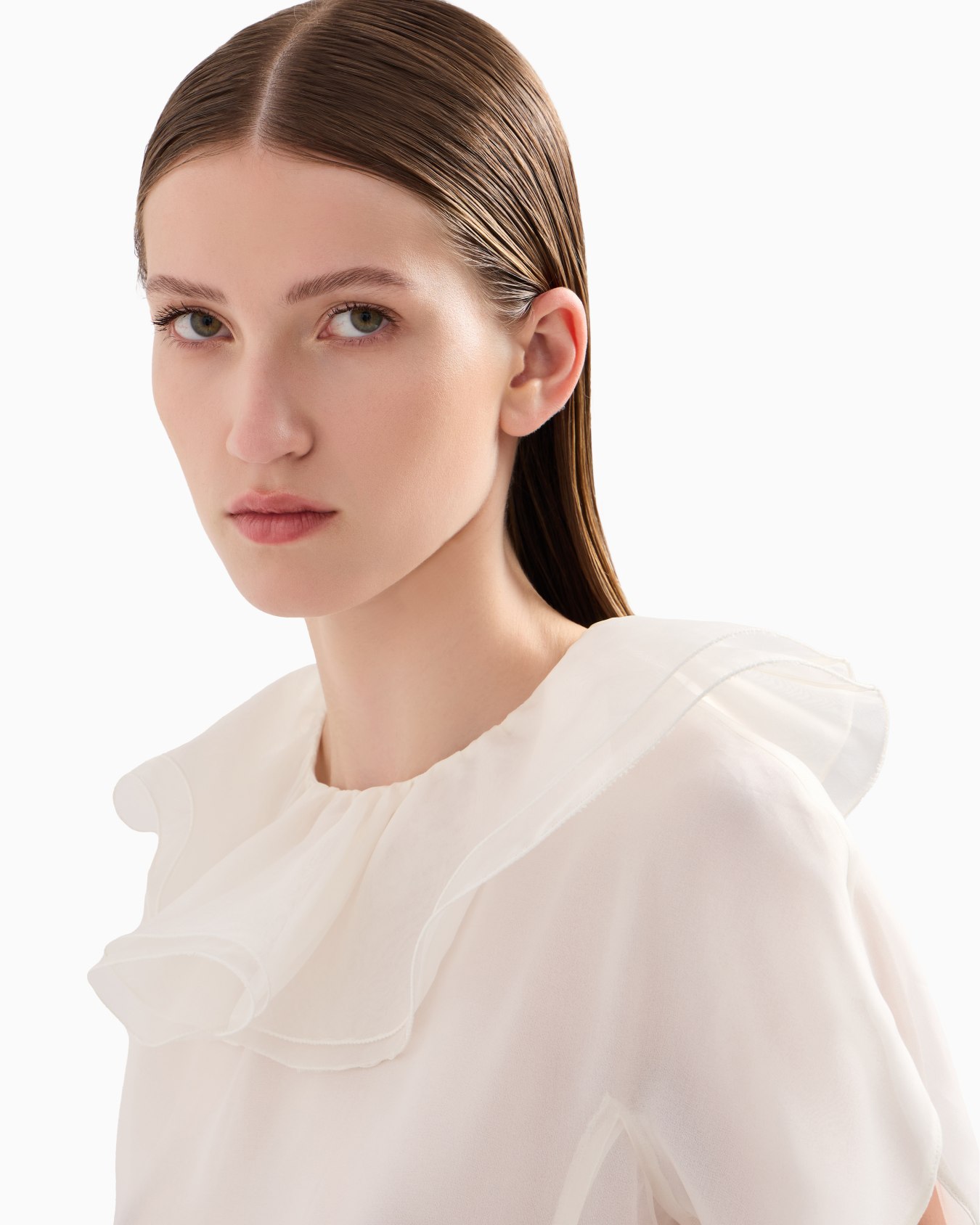 Moon Capsule collection silk organza blouse with petal collar and ruffles Slide 4