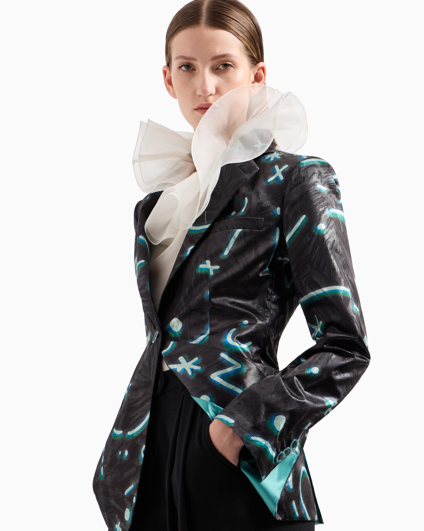 Moon Capsule collection silk organza blouse with petal collar and ruffles Slide 5