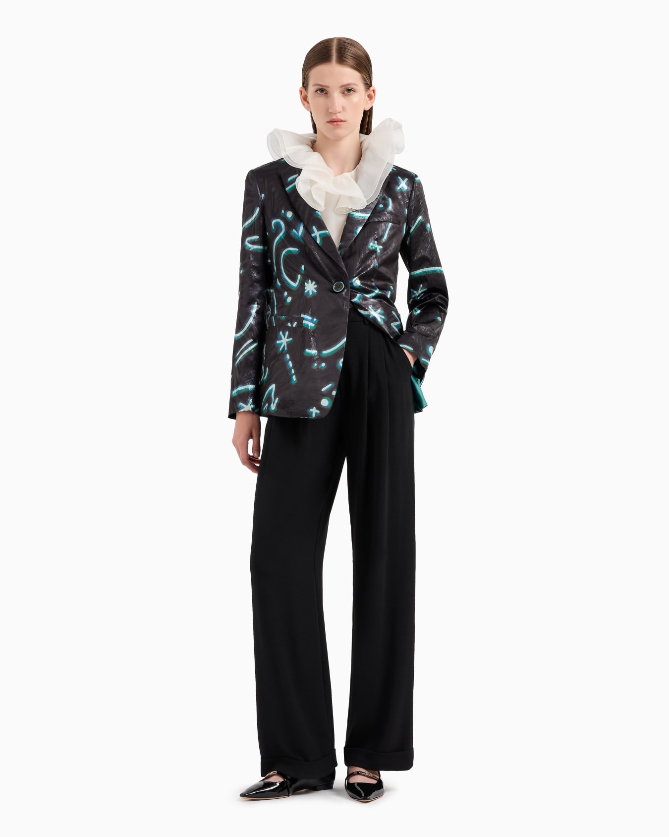 Moon Capsule collection silk organza blouse with petal collar and ruffles Slide 3