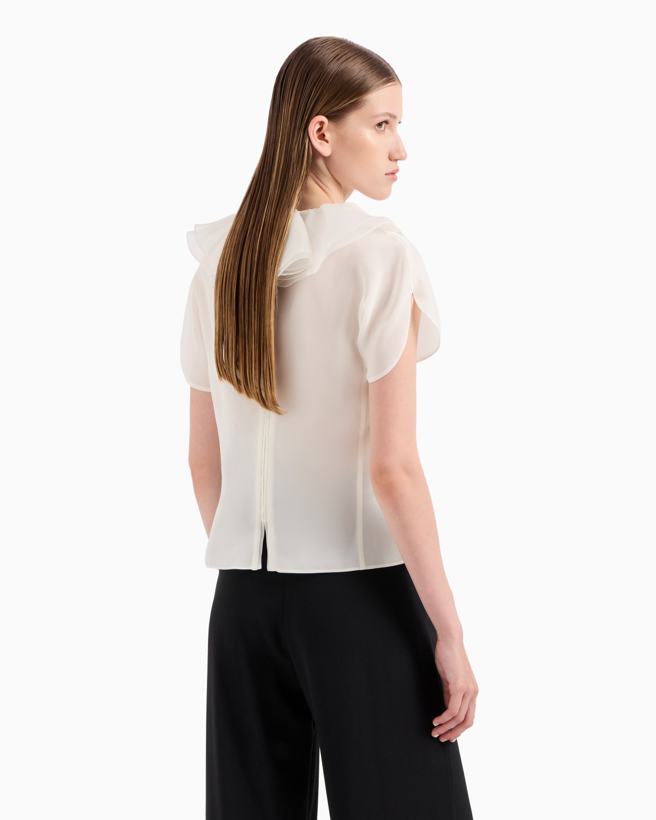 Moon Capsule collection silk organza blouse with petal collar and ruffles Slide 2